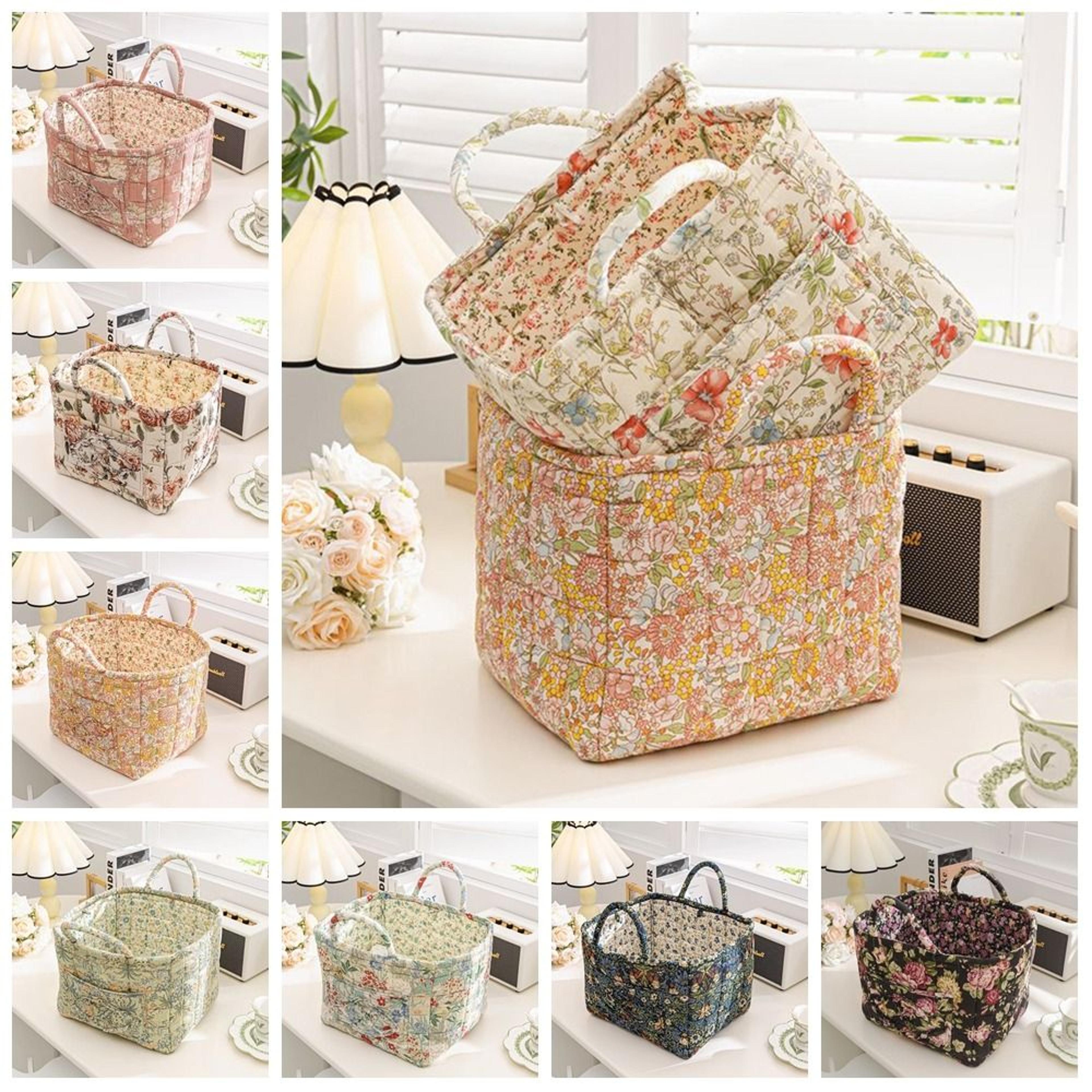 elegant pastoral style fabric storage basket, washable, foldable sundries organizer for clothes, stackable picnic basket