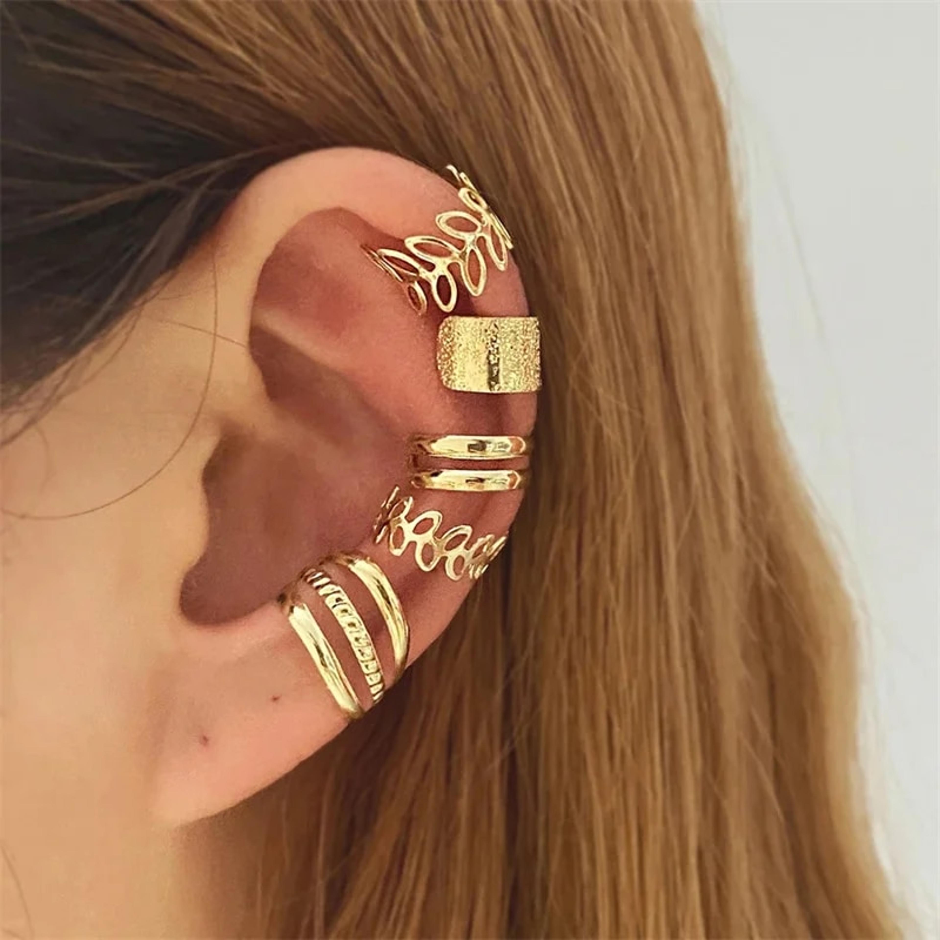 PxnLGoldSilverColorLeavesClipEarringsforWomenCreativeSimpleCButterflyEarCuffNonPierci