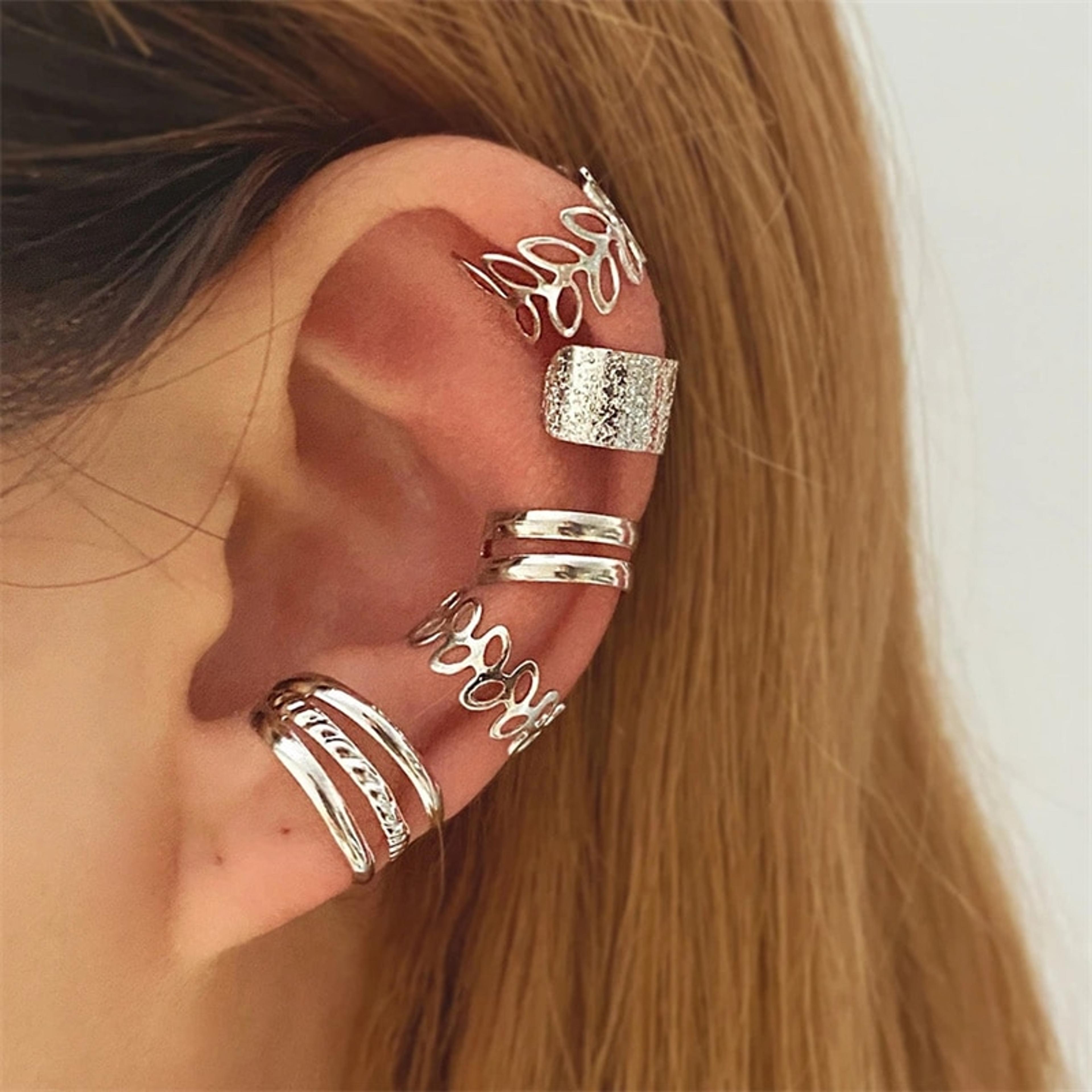 g7zGGoldSilverColorLeavesClipEarringsforWomenCreativeSimpleCButterflyEarCuffNonPierci