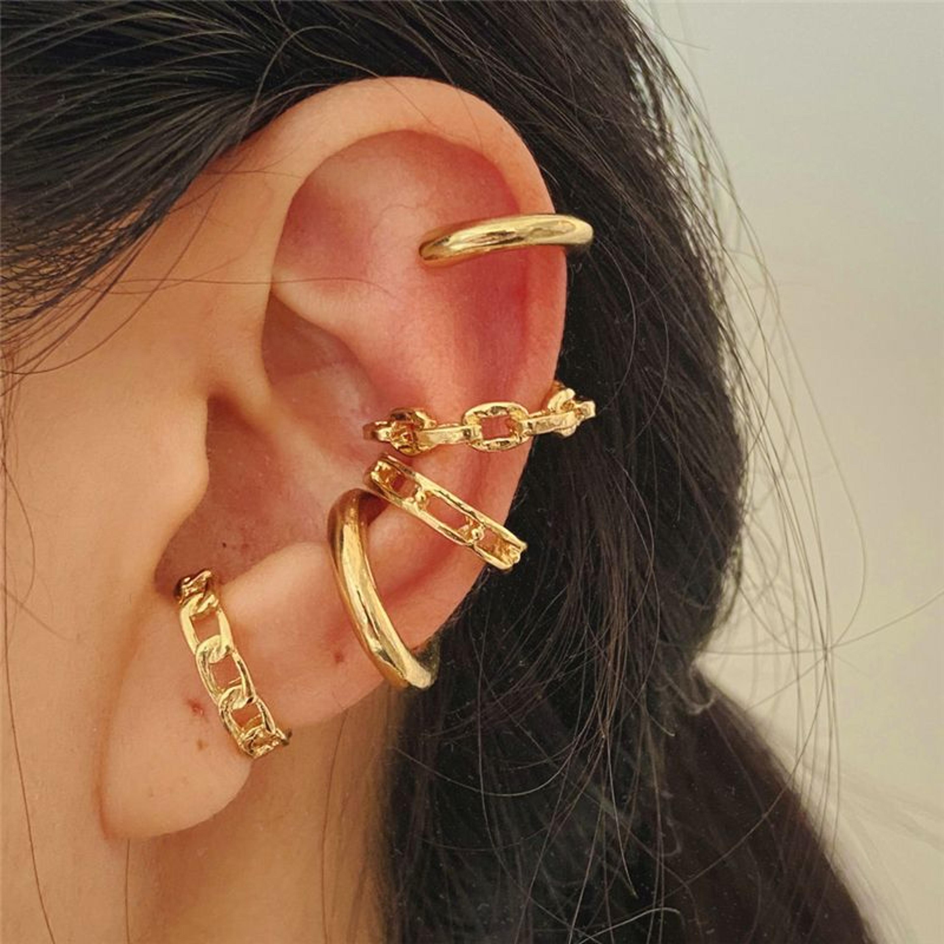 Gold Silver Leaves Clip Earrings Creative C Butterfly NonPiercing Ear Cuff Set  Trendy Womens Jewel 13