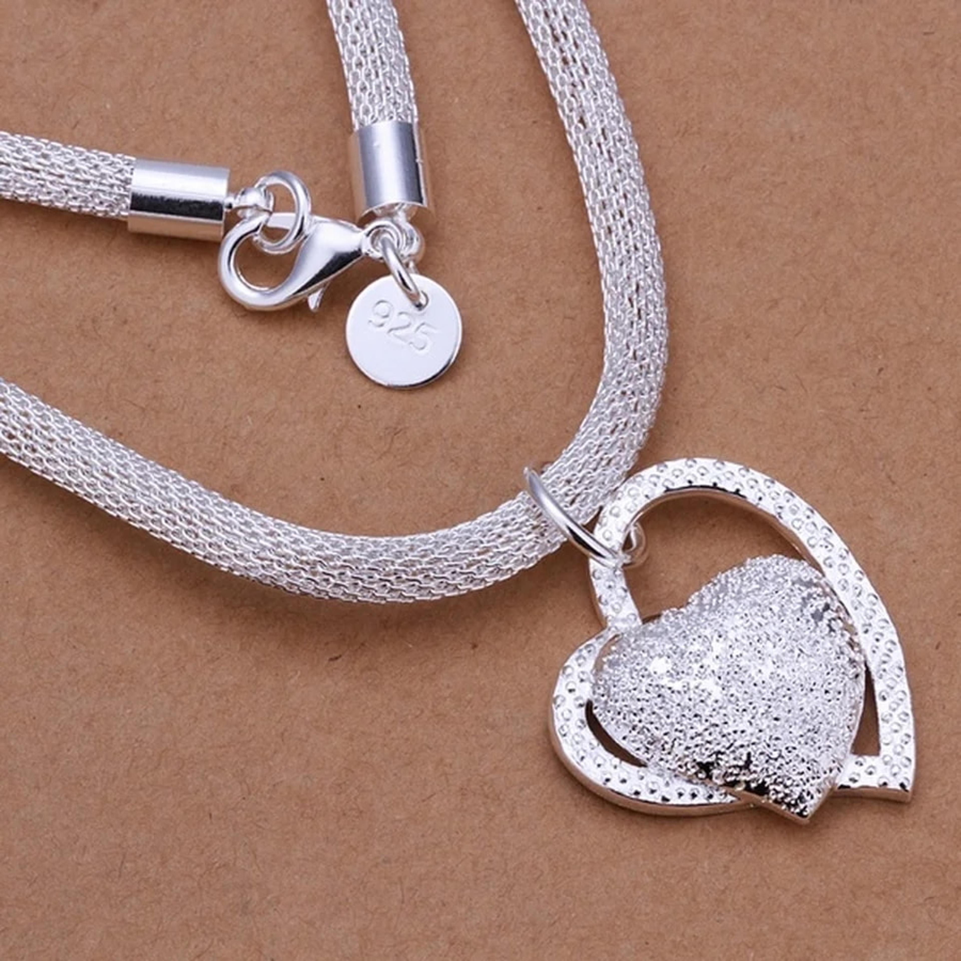 gorgeous 925 sterling silver heart necklace for women - elegant 18 inches wedding charm jewelry