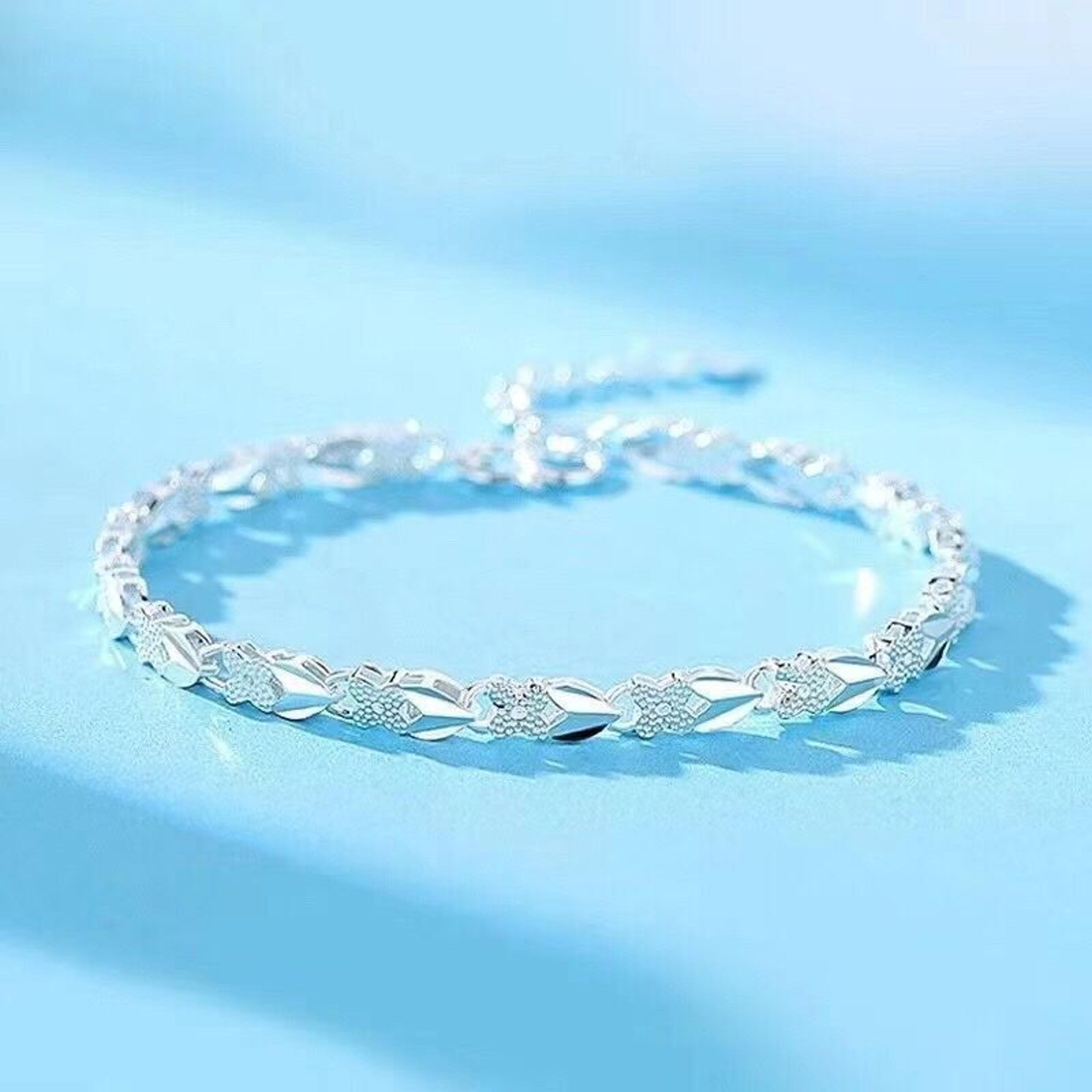 Pq4z925sterlingSilverBraceletsHeartLeafforWomenWeddingLadyNoblePrettyJewelryFashionNic