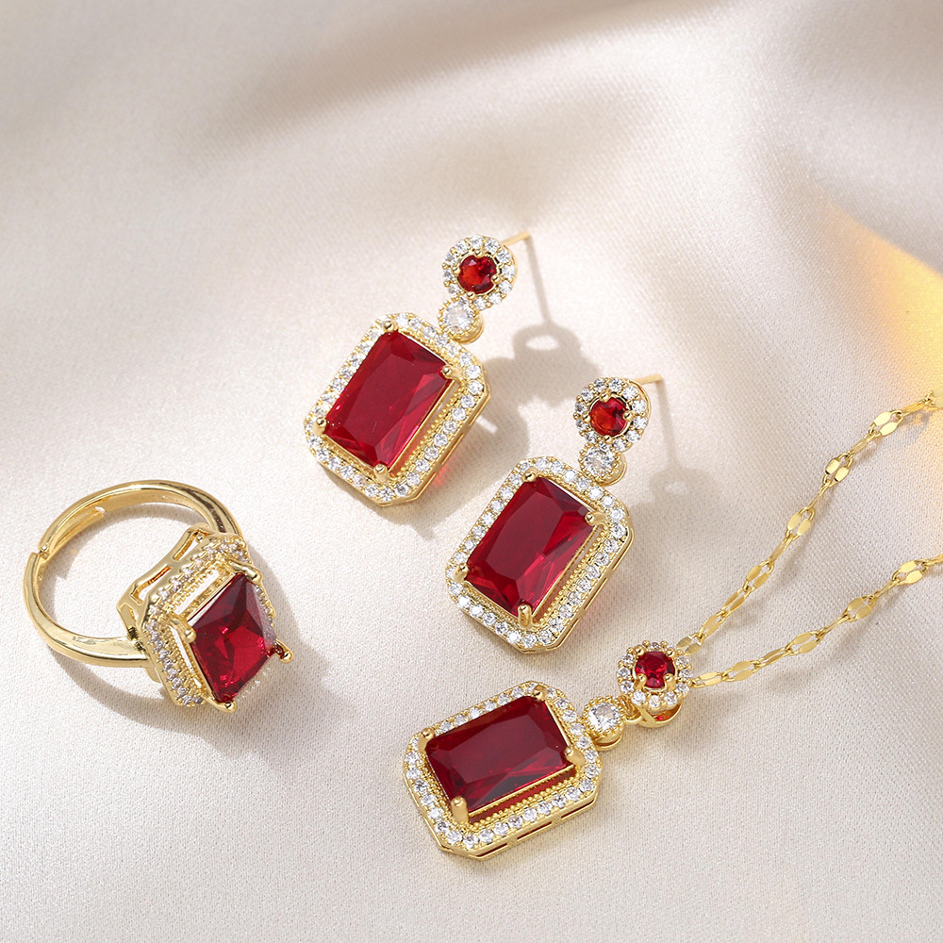 c6zk3pieceSetLuxuryFashionEmeraldPerfumeBottleNecklaceEarringsRingBanquetWeddingJewelry