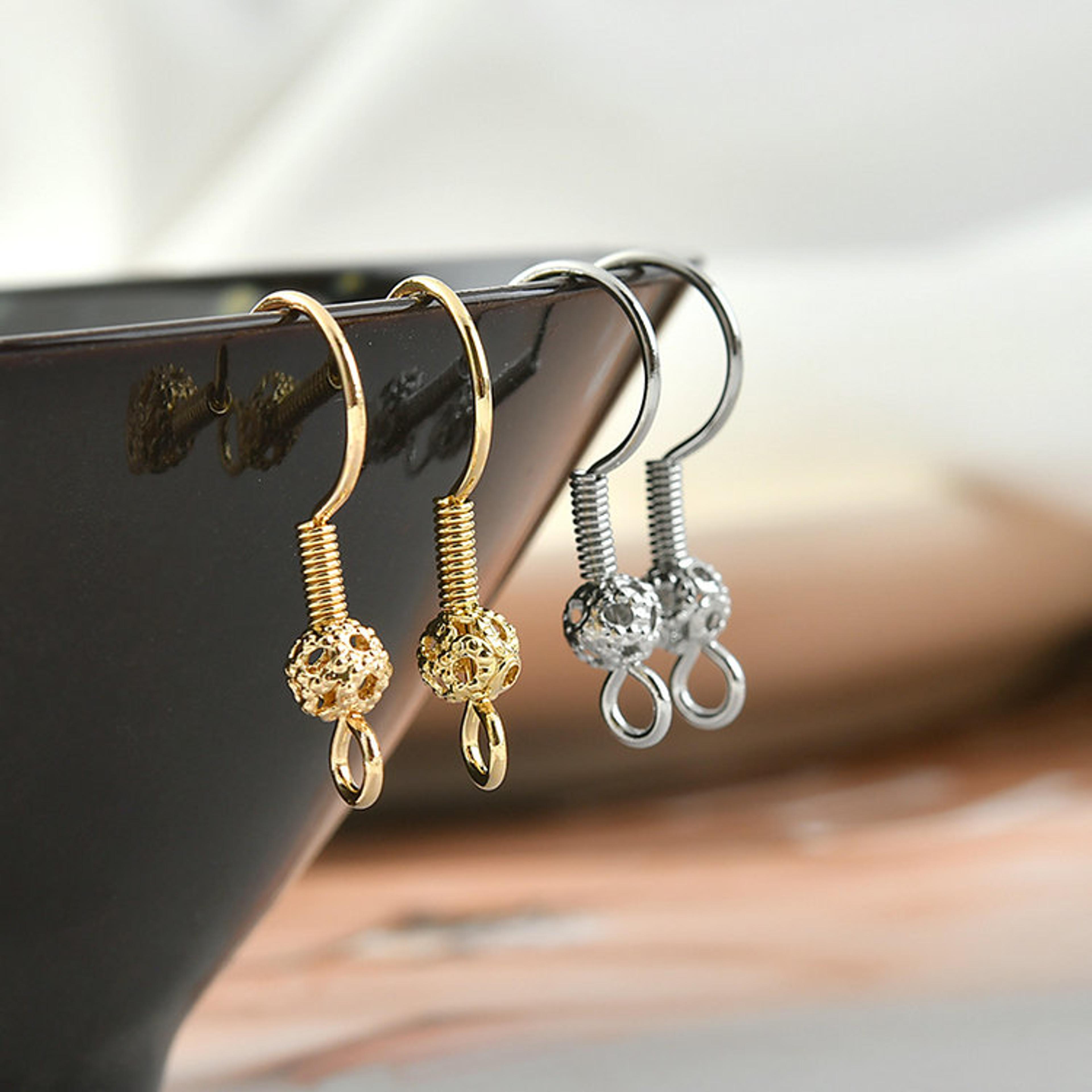 wholesale 14k gold-plated earring hooks: 20pcs diy thick flower ball spring earwire findings