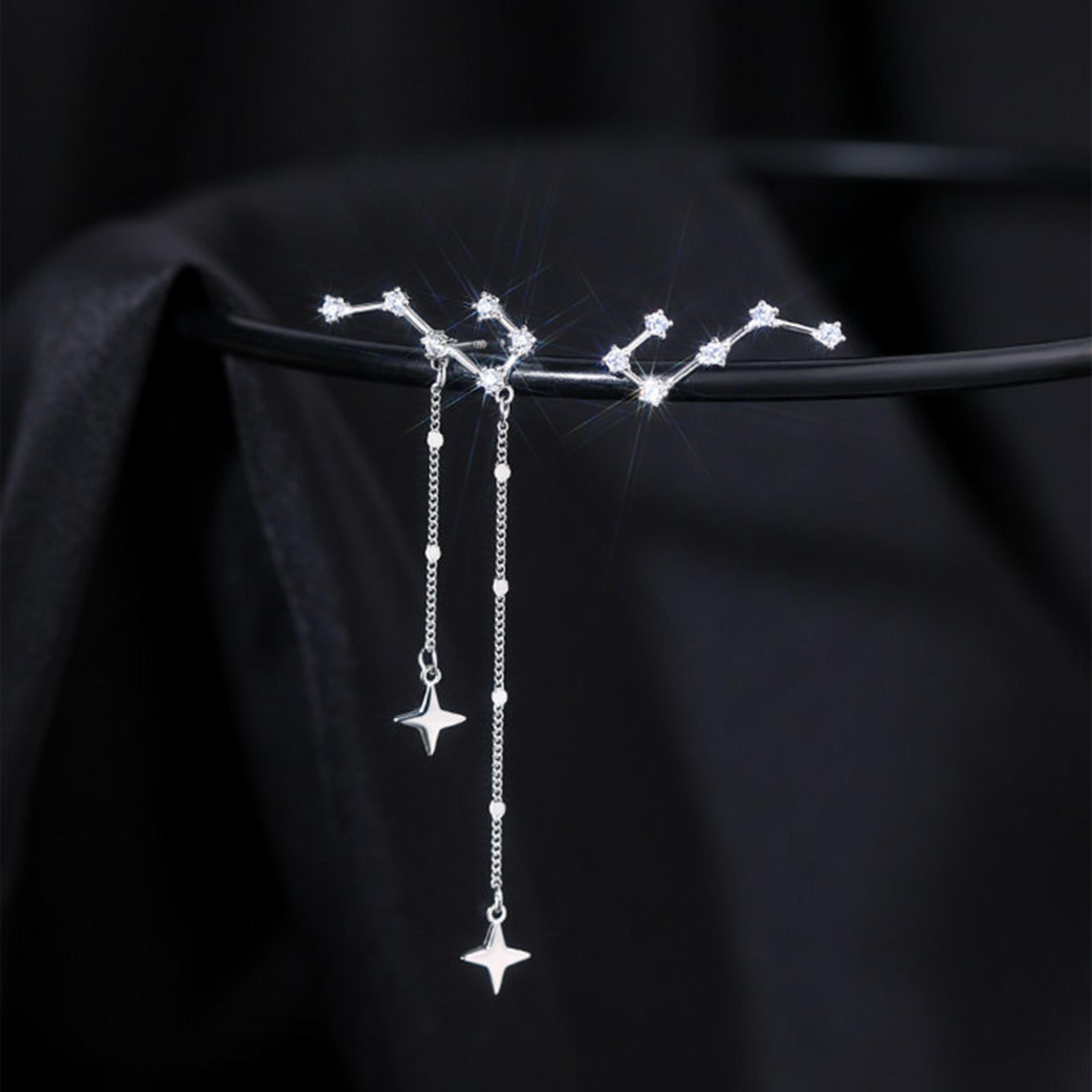 925 sterling silver constellation tassel earrings: glamorous long shiny earrings, perfect birthday gift for women - fine