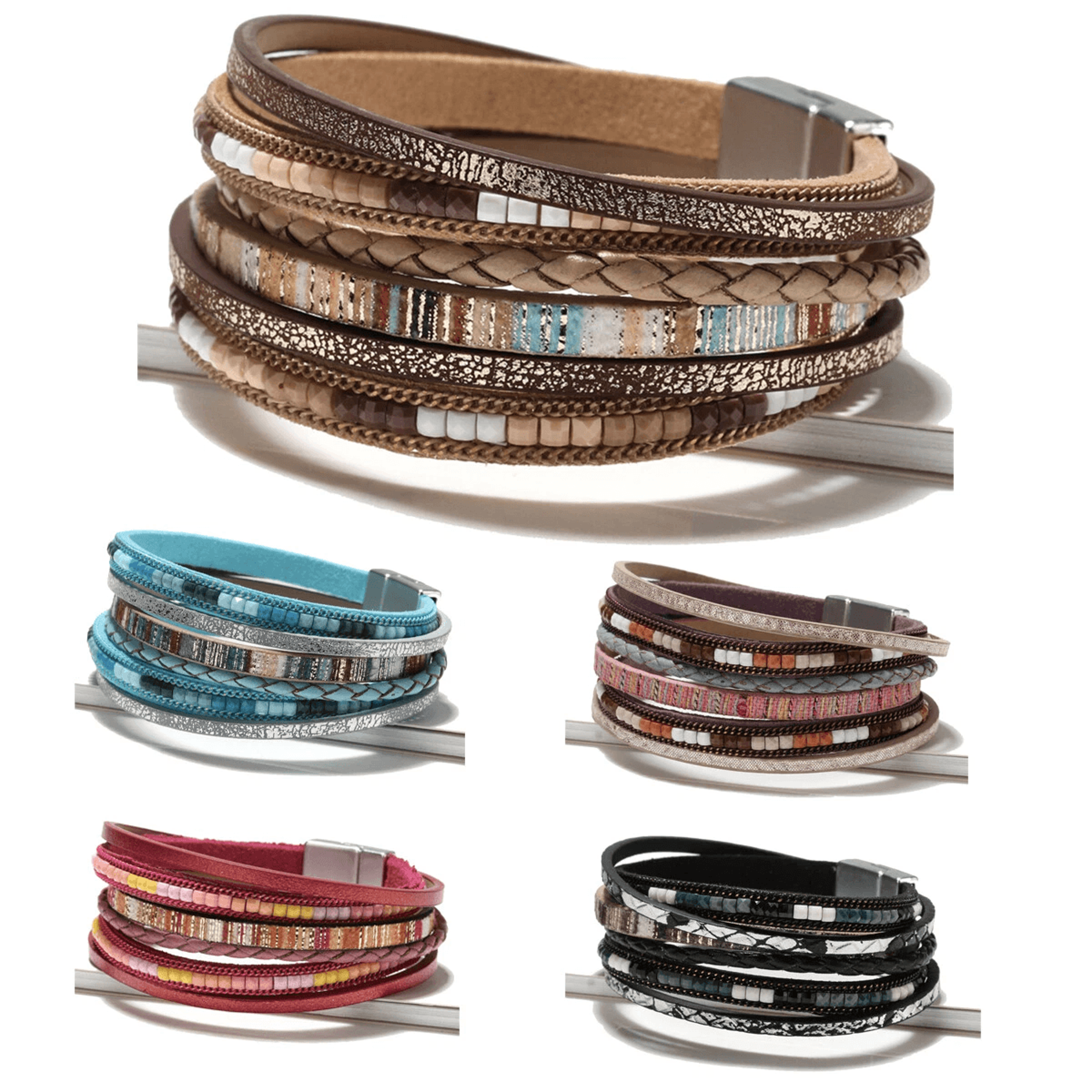 Boho Multilayer Leather Bracelet Set For Men And Women Adjustable Wristband Bangle Jewelry Gift 0