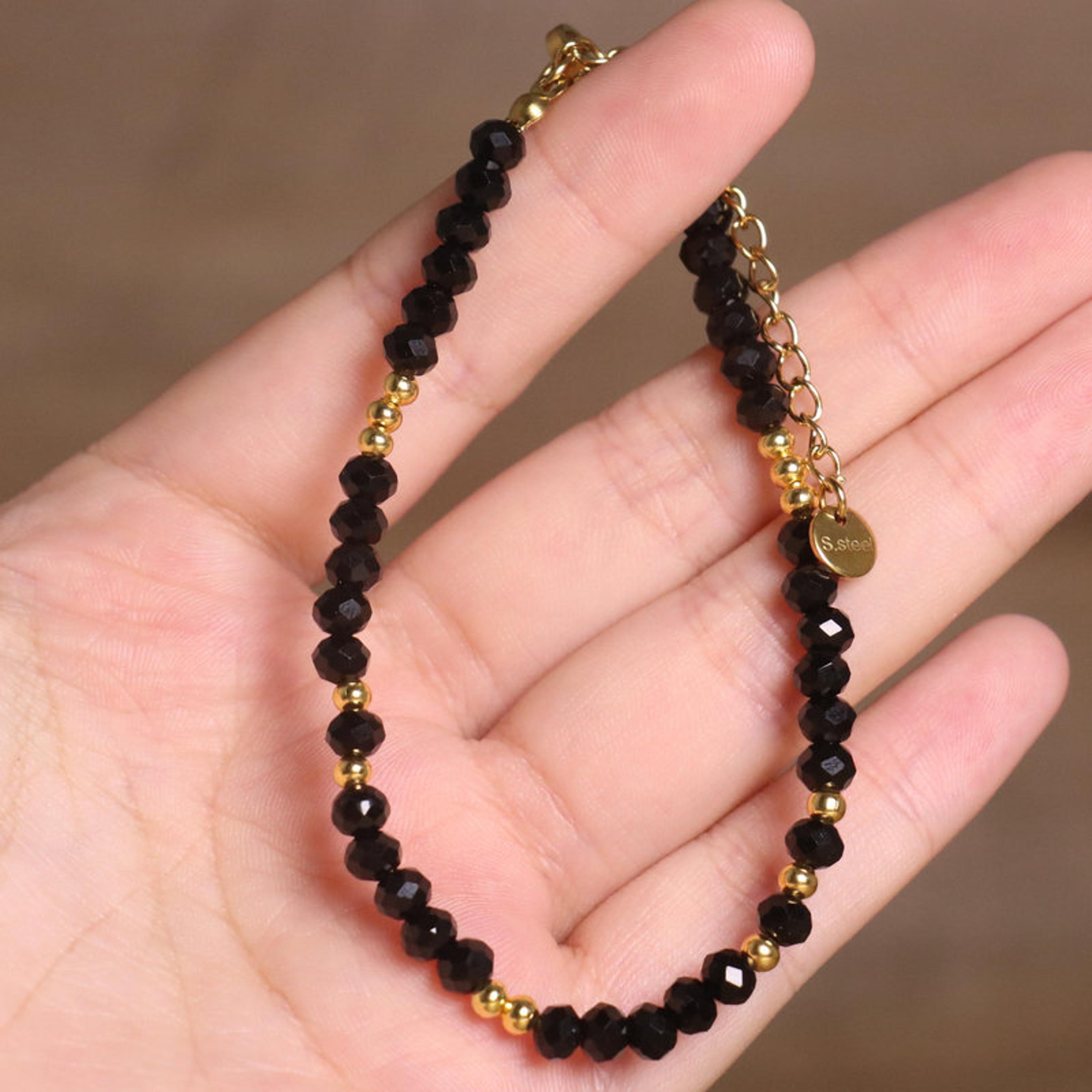 Adjustable Gold Plated Bracelet Natural Black Spinel Hematite Beads For Women 4
