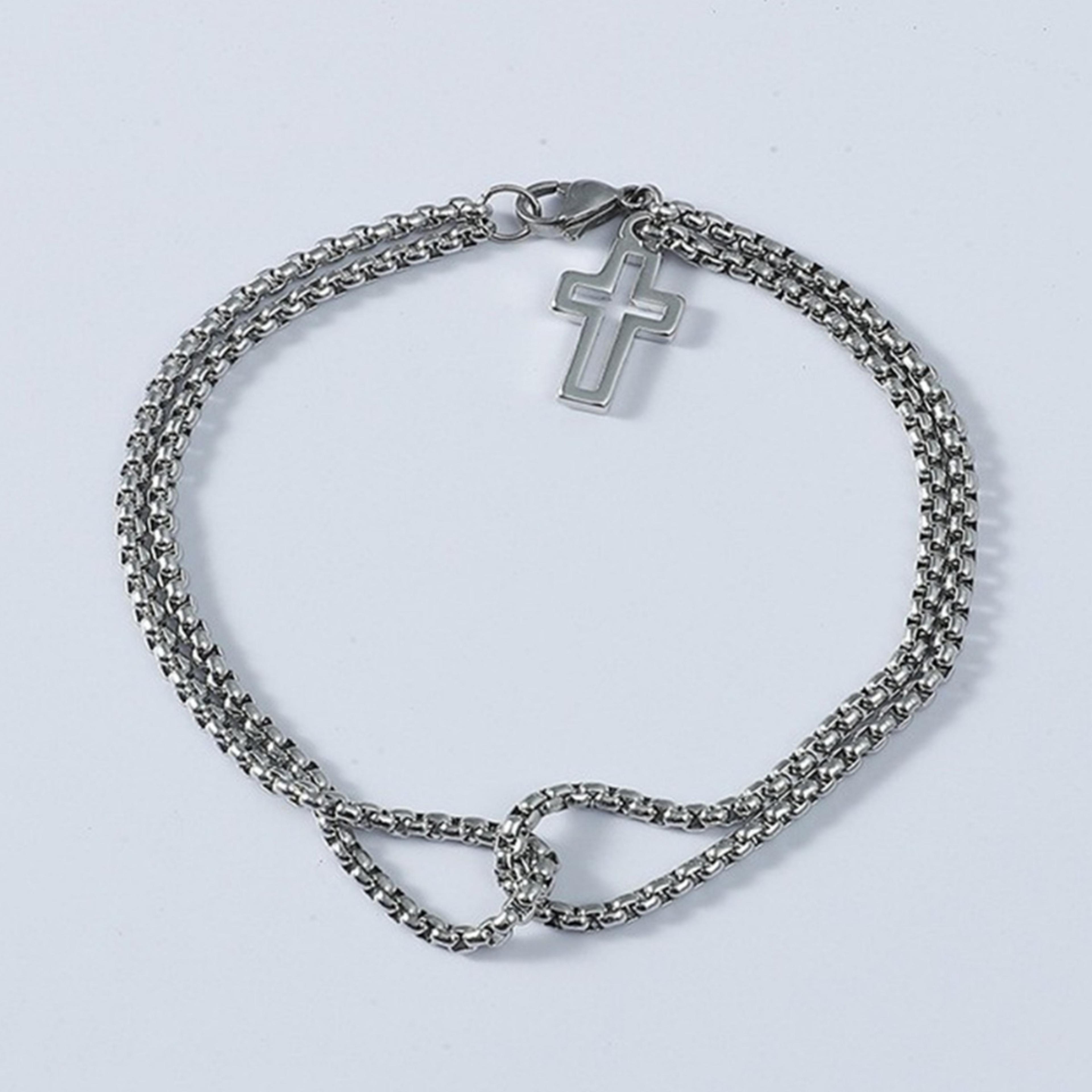 Punk Cross Hollow Wrist Bracelet Double Chain Stainless Steel Retro Jewelry For Men Women Lobster C 4