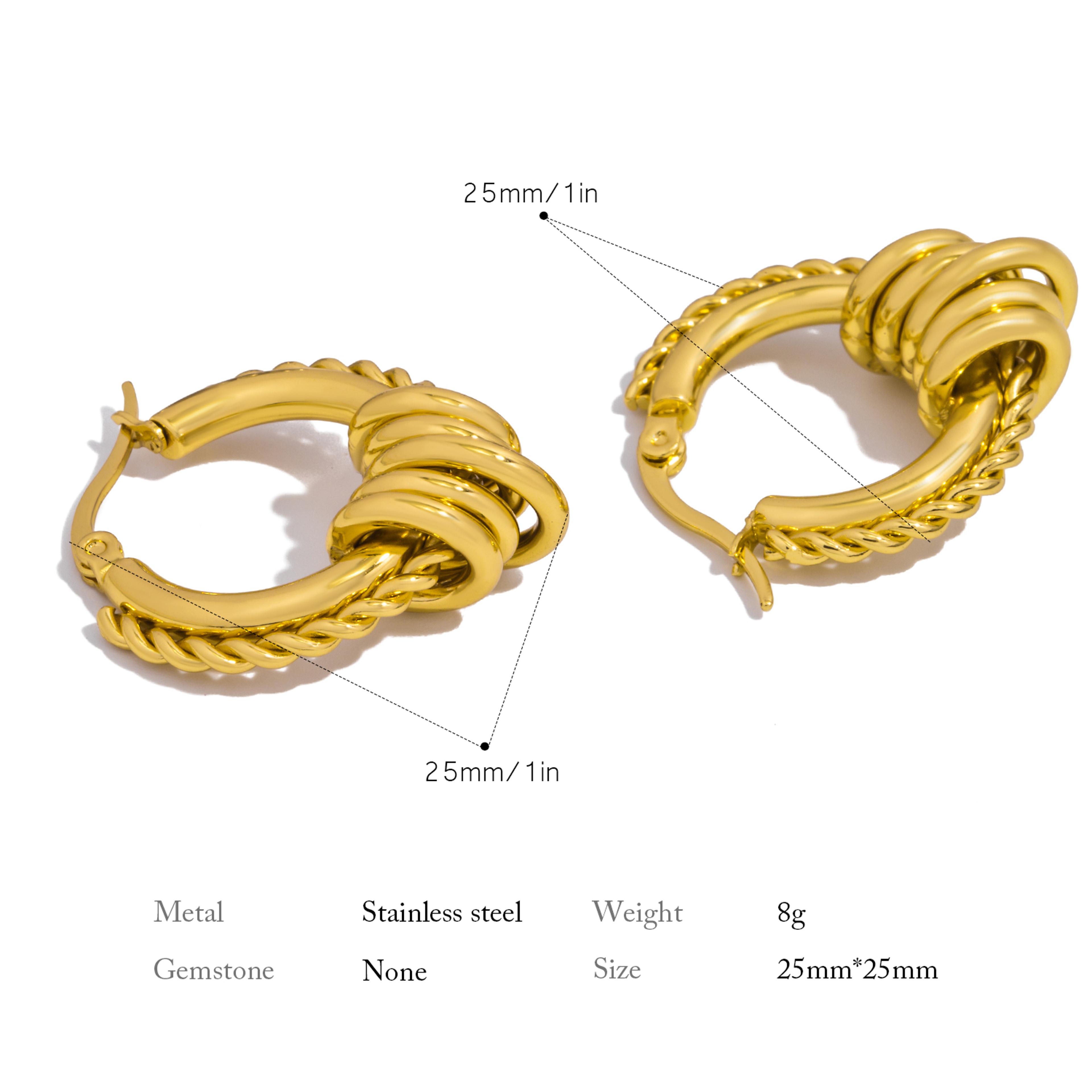 Multilayer Circle Twist Earrings For Women Trendy Gold Plated Stainless Steel Statement Jewelry Bij 5