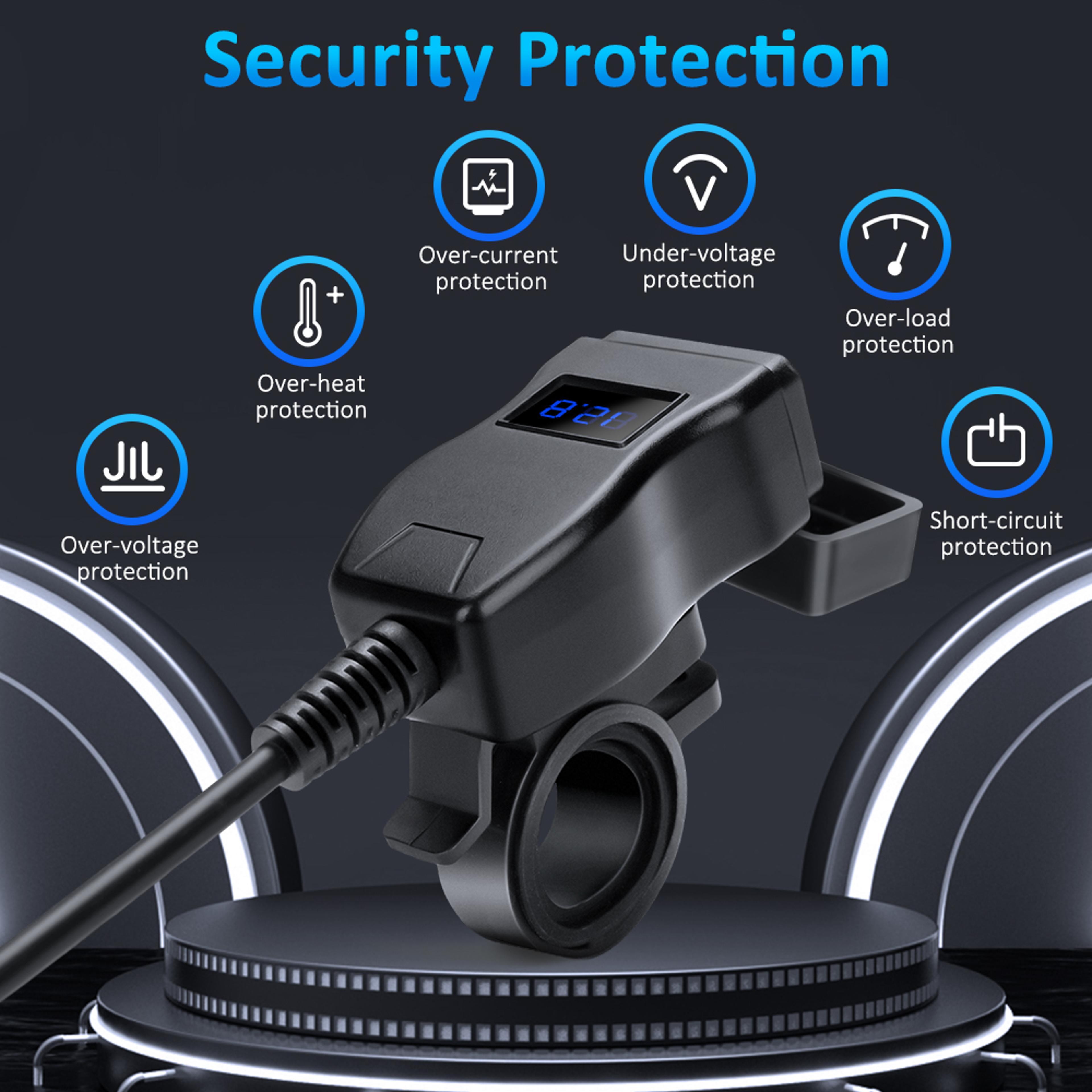 Waterproof Motorcycle USB Charger Anchtek 12V Quick Charge 30  PD Ports VehicleMounted Adapter 2