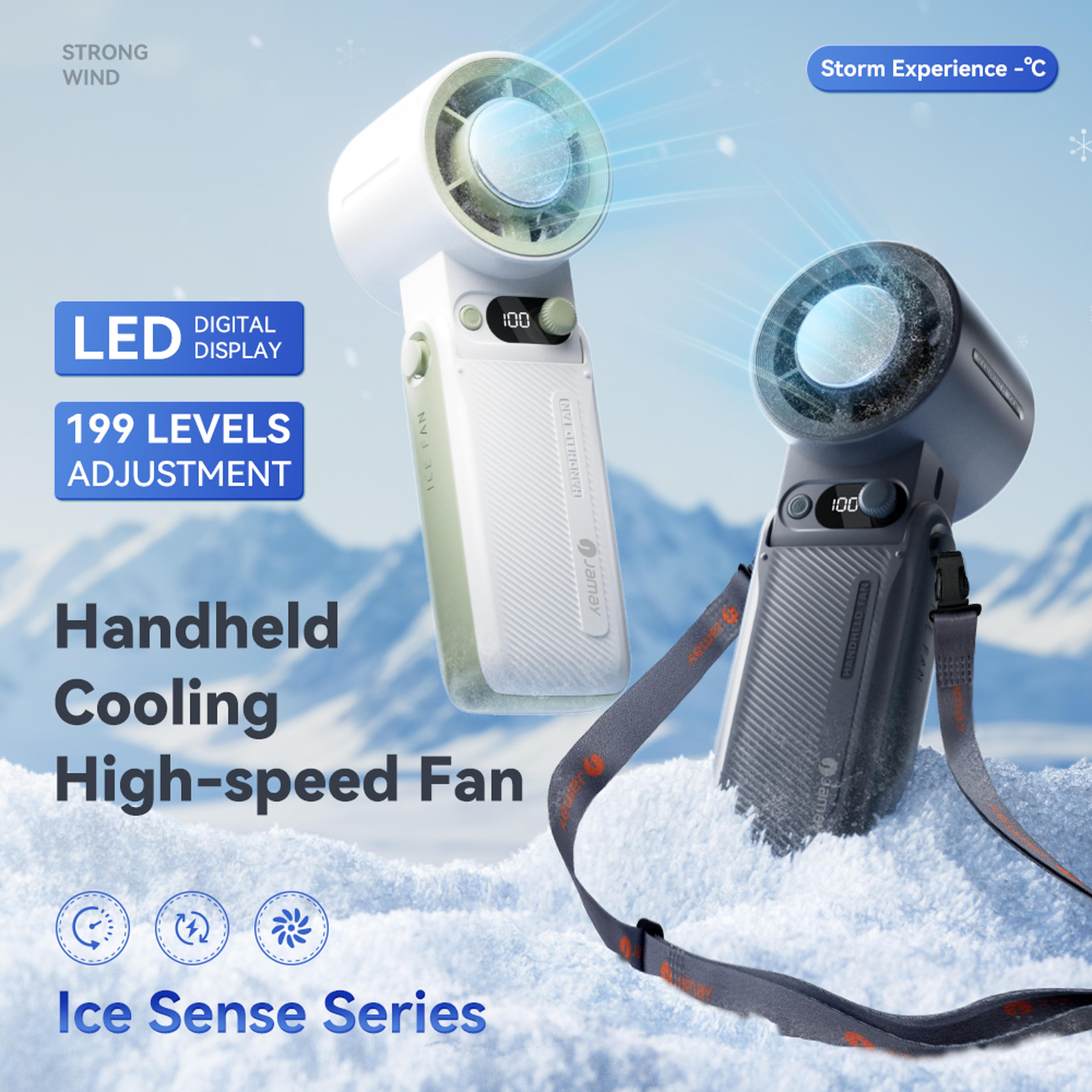 8000mAh Turbo Handheld Fan 199 Adjustable Speeds LED Digital Display Powerful Portable Cooling Fan  2