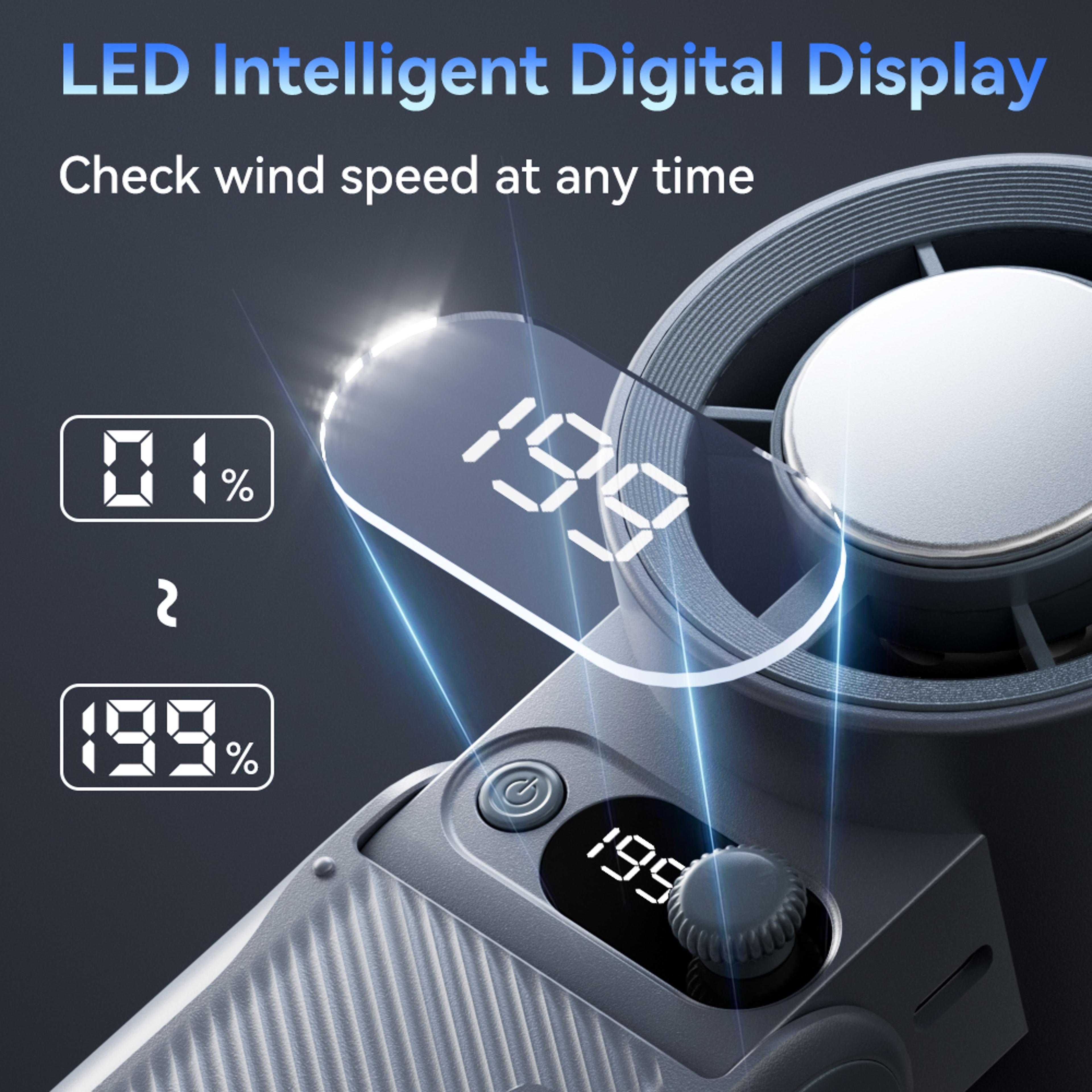 8000mAh Turbo Handheld Fan 199 Adjustable Speeds LED Digital Display Powerful Portable Cooling Fan  5