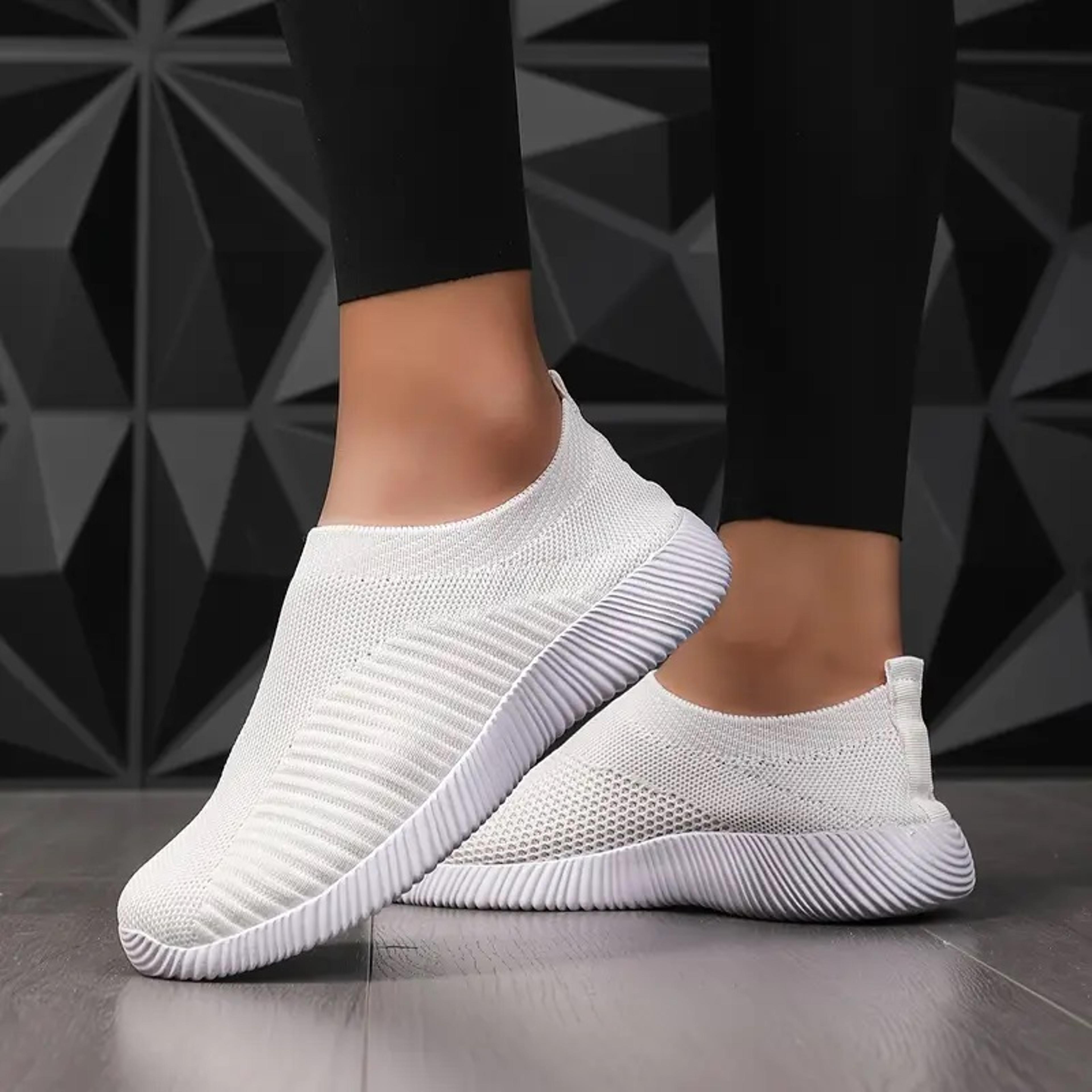 lightweight womens sneakers, solid color breathable mesh woven low top sports socks shoes for walking & running