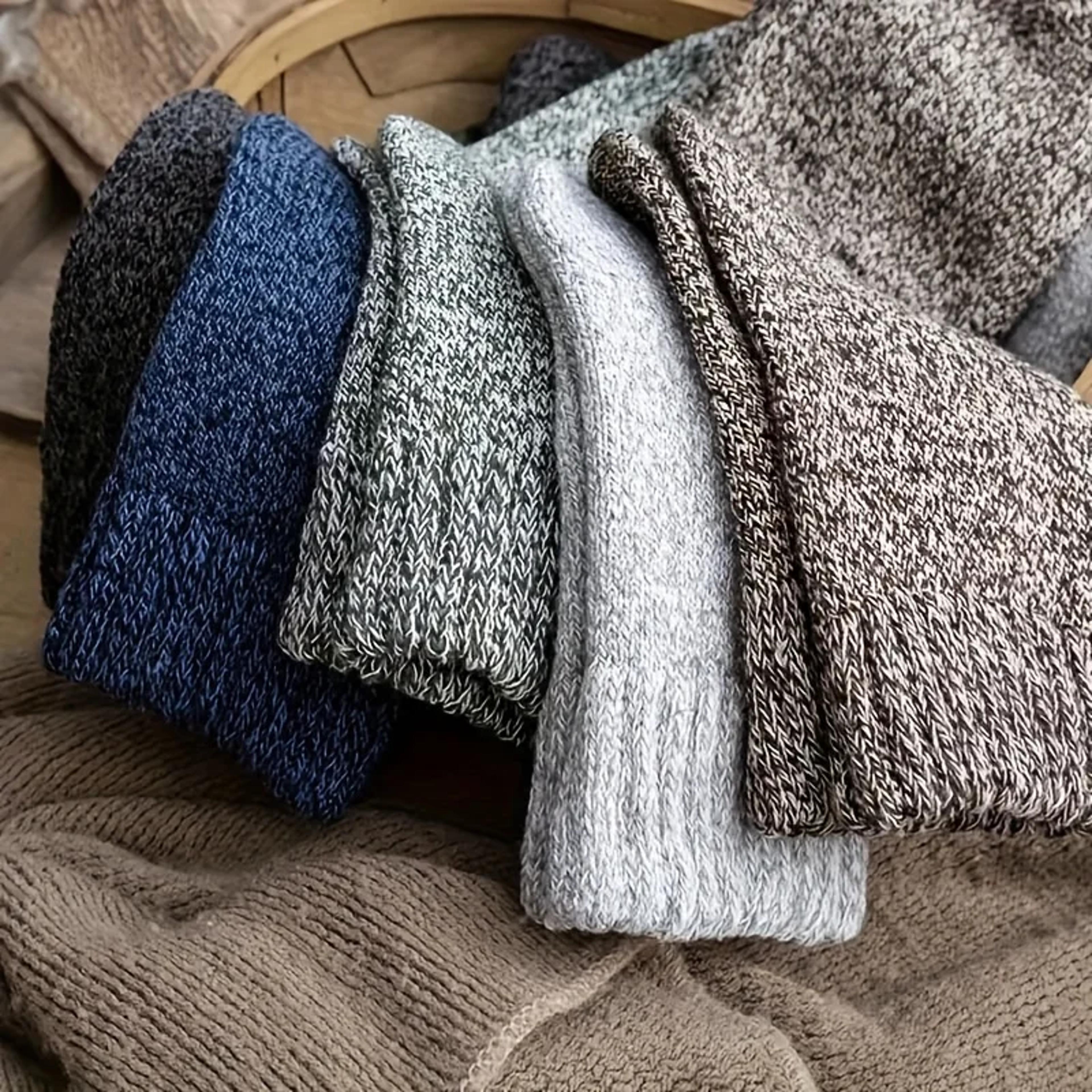 mens winter warm socks, thick towel mid-calf thermal boot socks, anti-cold solid color outdoor snow socks