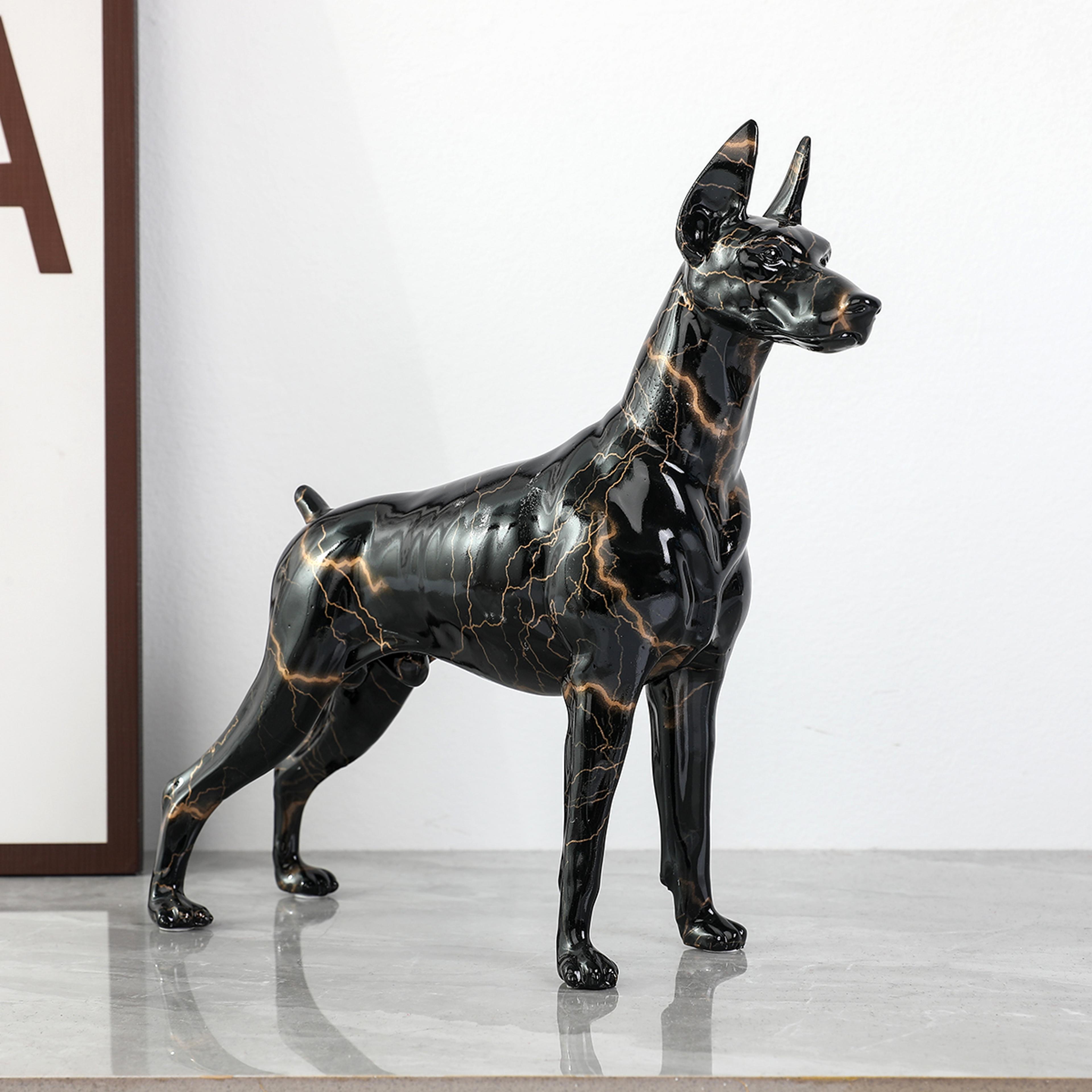graffiti style doberman dog statue resin crafts, simple creative painted color decor for home entrance, office, wine