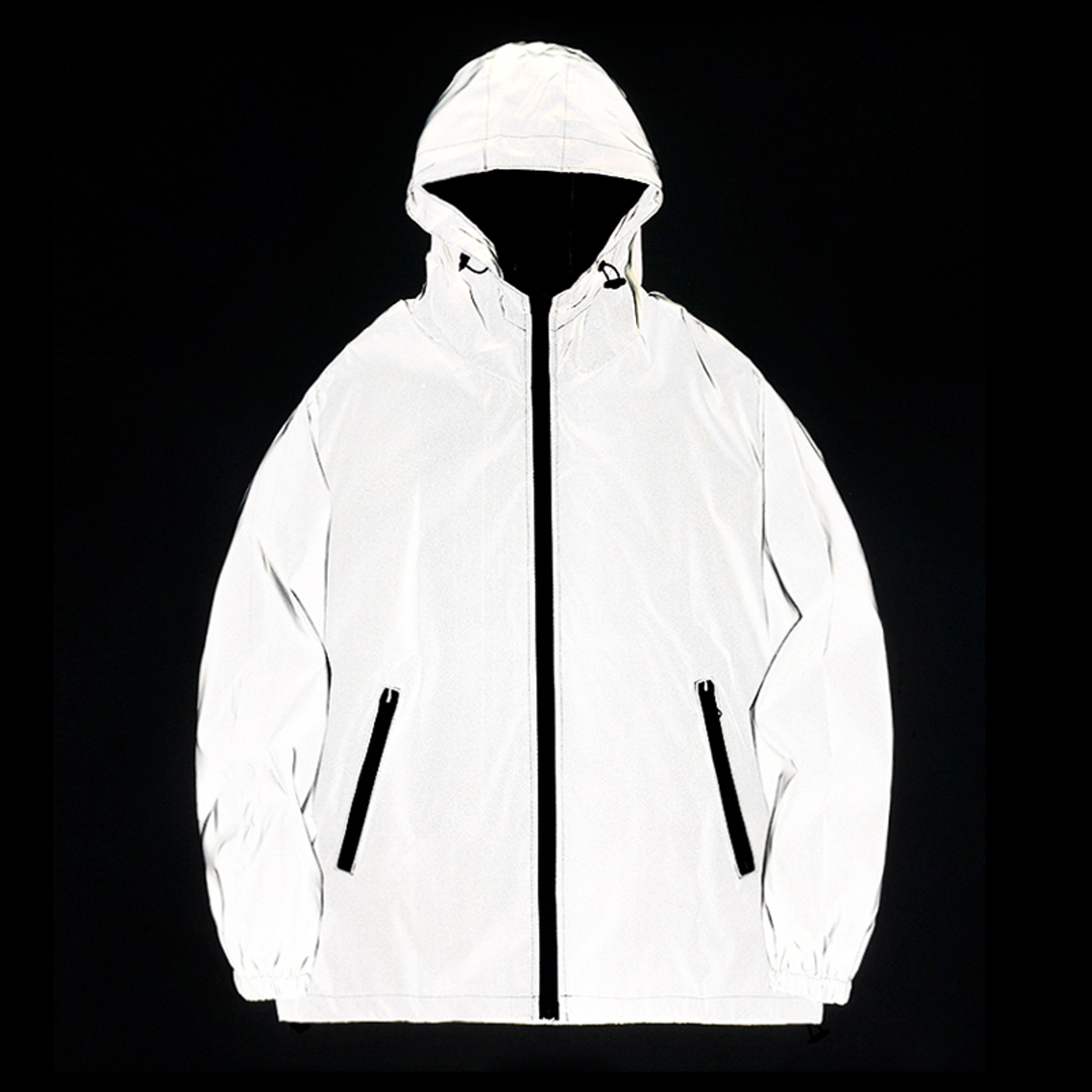Mens Night Reflective Jackets With Hood Double Fabric Hip Hop Windbreaker Waterproof Zipper Coats   1