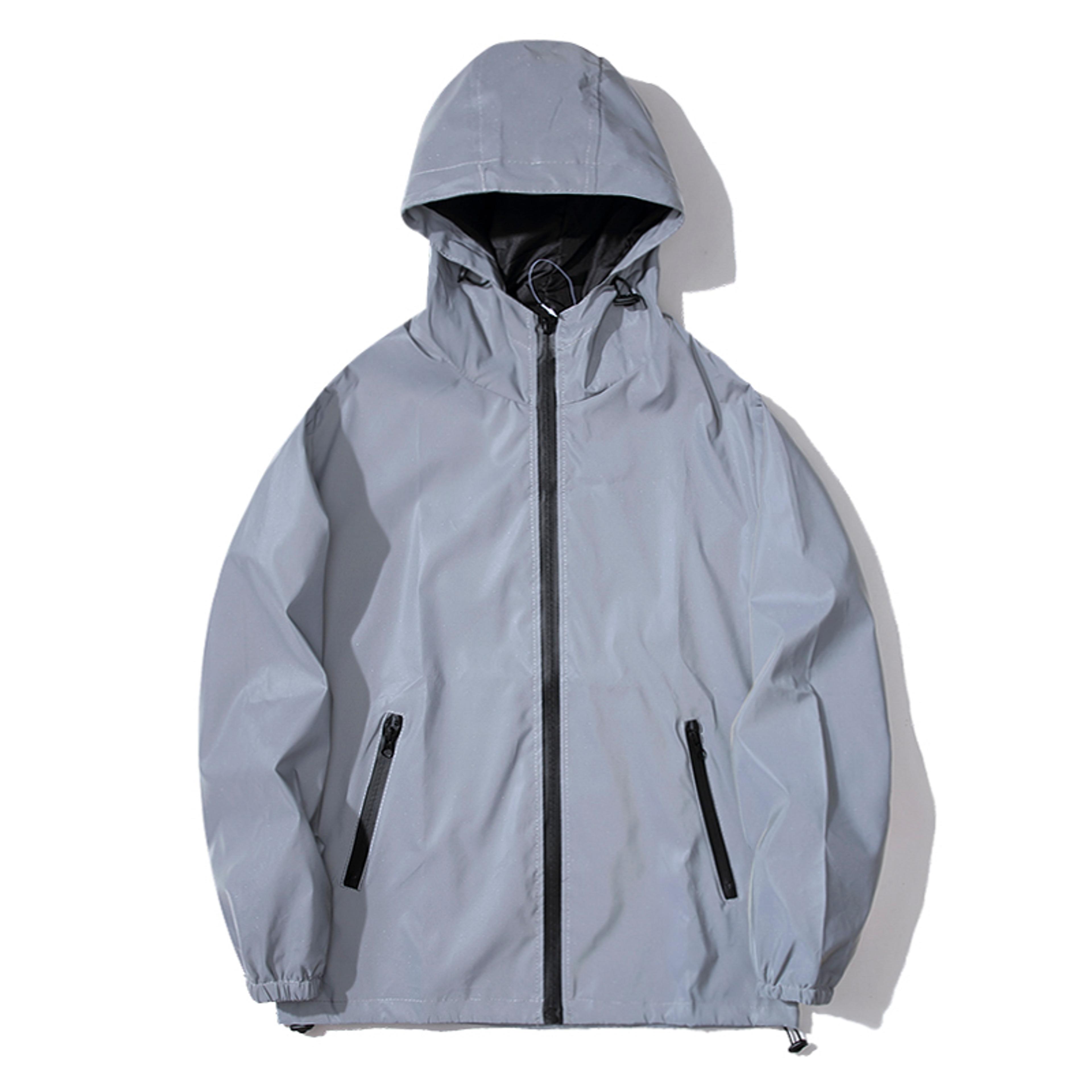 Mens Night Reflective Jackets With Hood Double Fabric Hip Hop Windbreaker Waterproof Zipper Coats   5