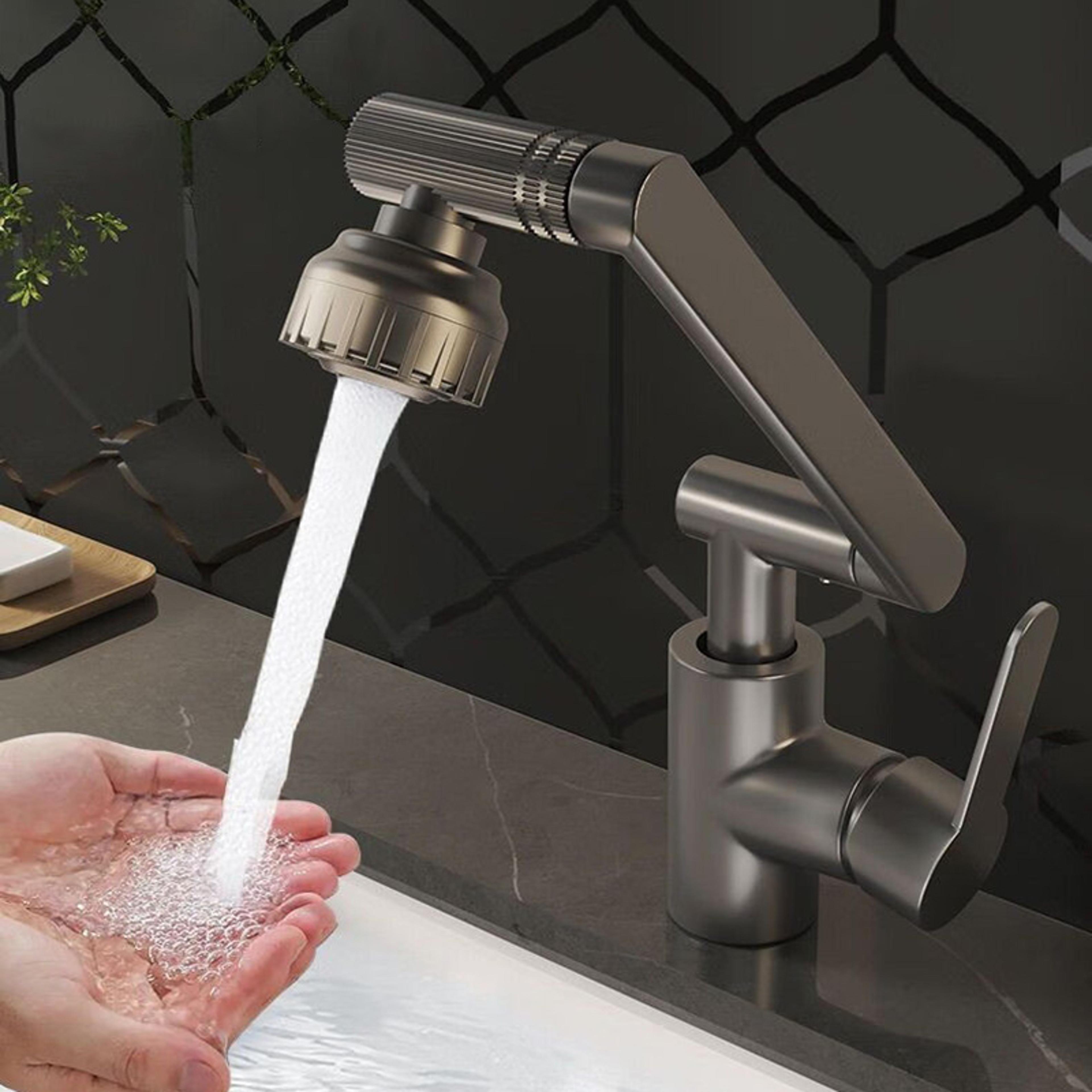 universal rotating faucet with robotic arm, dual mode hot and cold wash basin sink for kitchen & bathroom