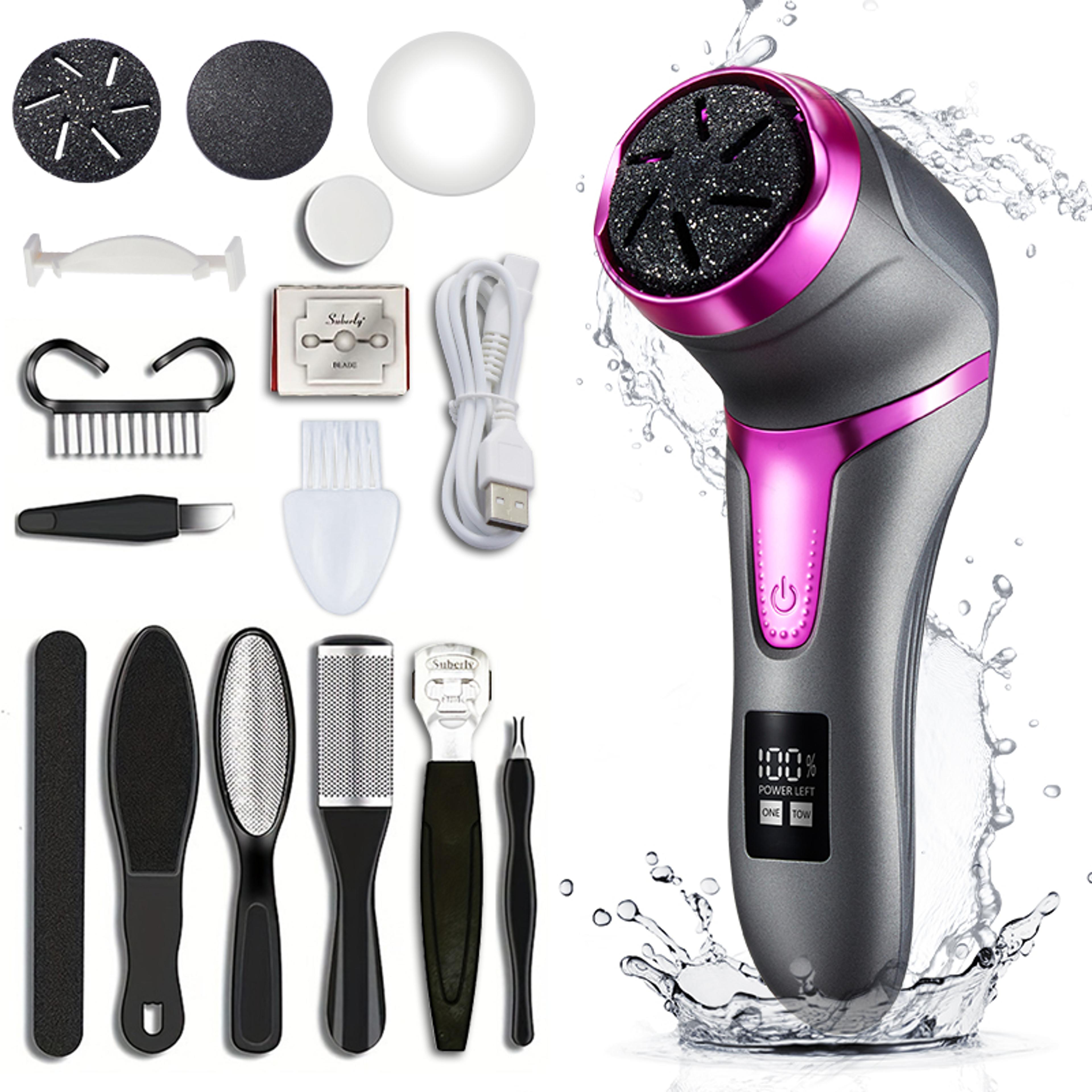 professional 2-speed electric foot grinder with chip vacuum cleaner & led foot file 10-piece pedicure care kit