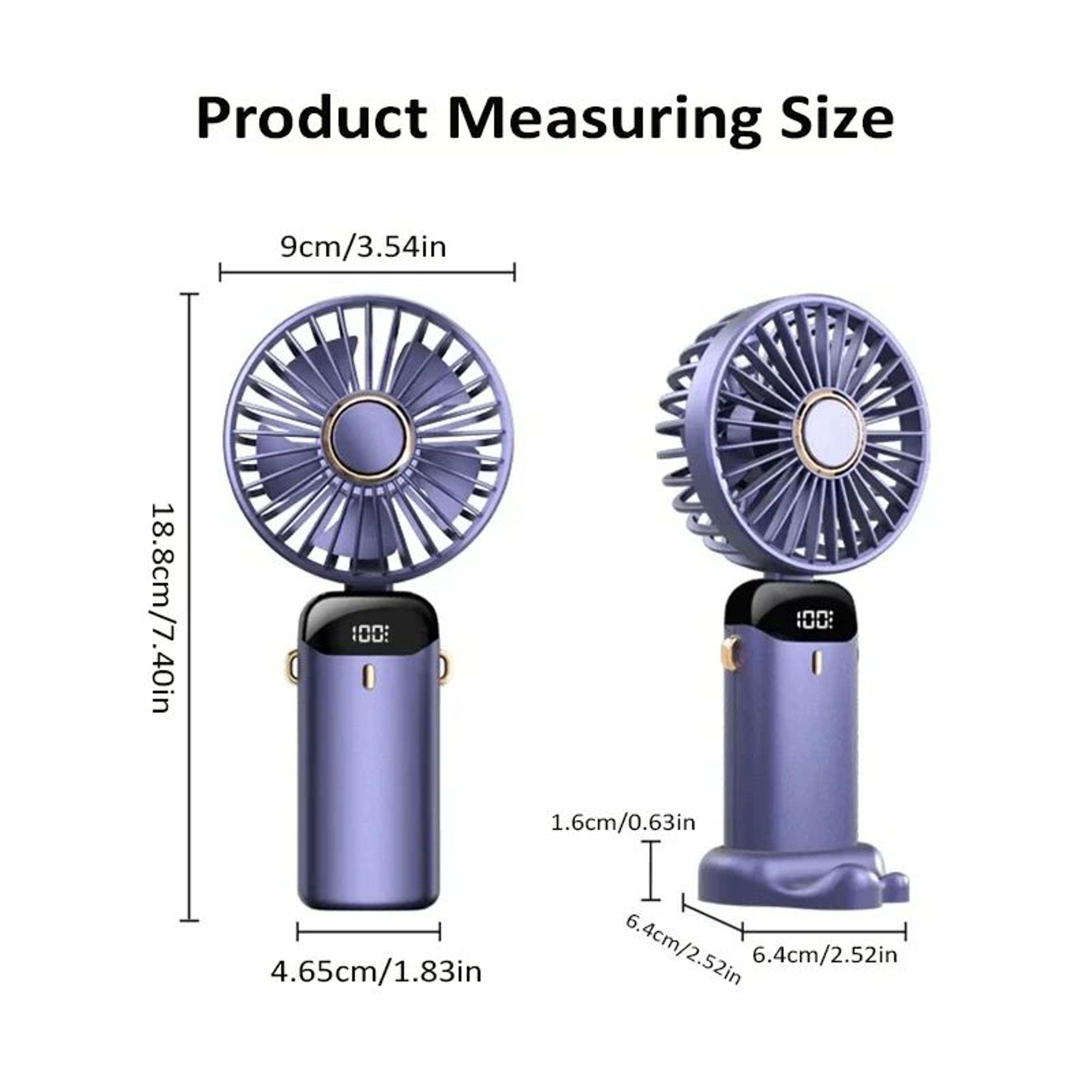 Foldable Portable Handheld Mini Fan Speed Neck Hanging USB Rechargeable Fan With Display Screen  Ph 6