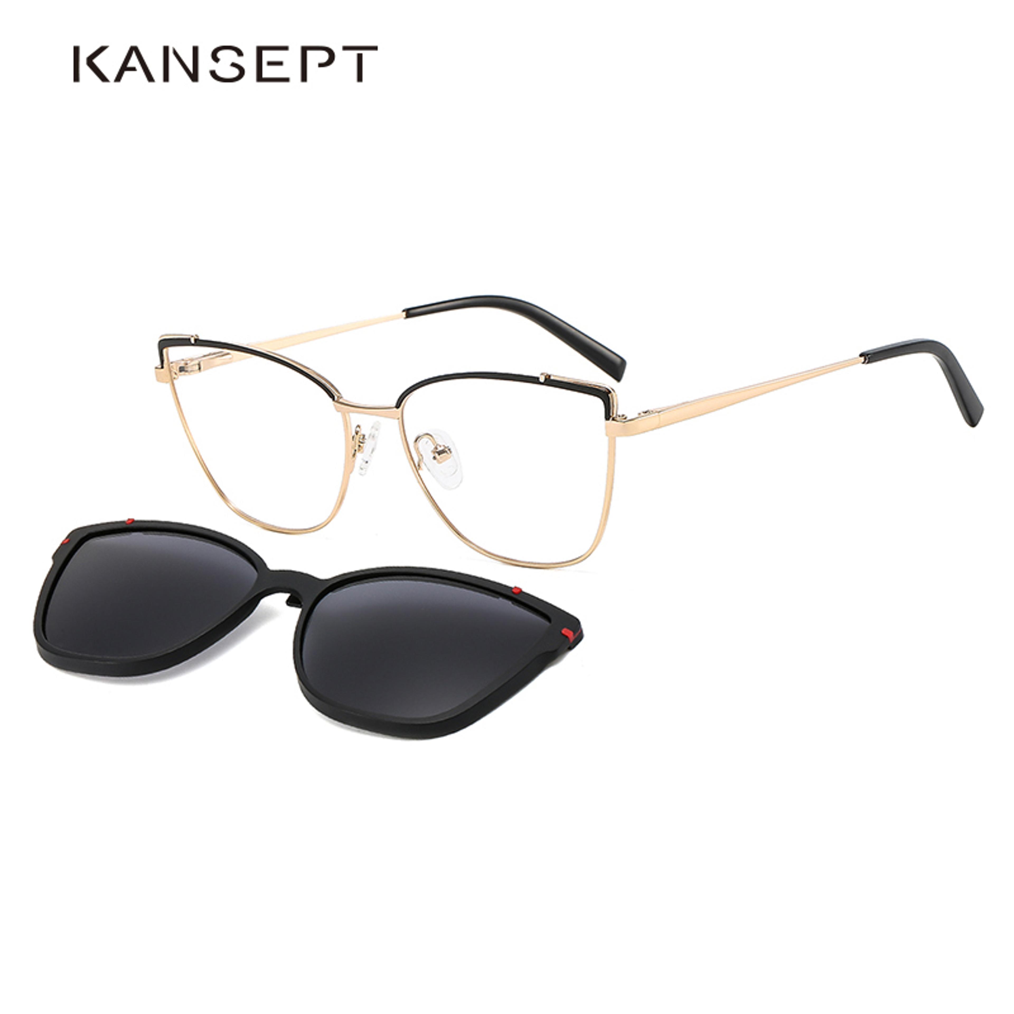 Women Metal Style Magnetic Polarizing Sunglasses Clip Set Cat Eye Spectacle Frame Myopia Eyeglass F 2
