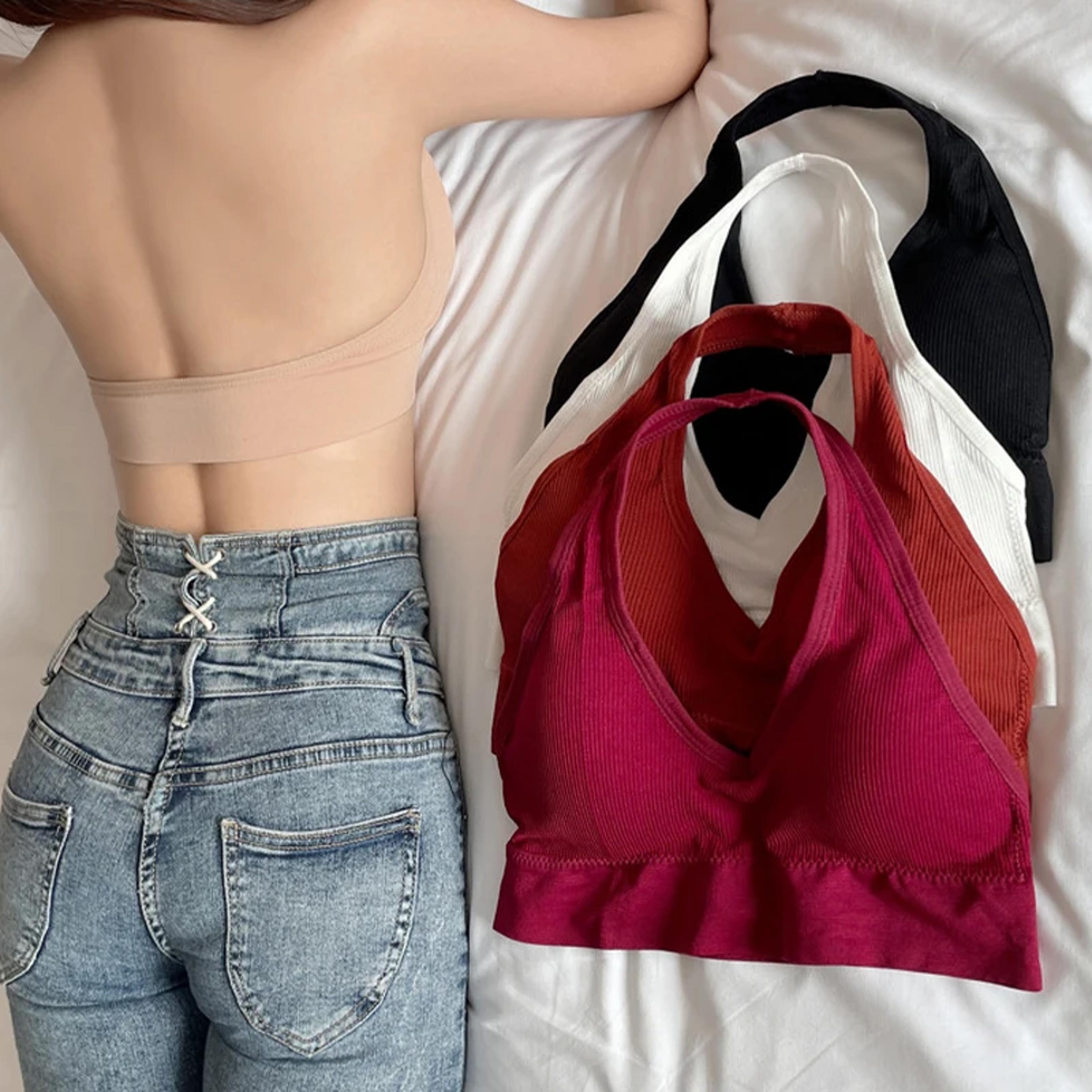 sexy halter backless bra, wire-free soft sport bra for interior layering, hanging neck camisole with beauty back