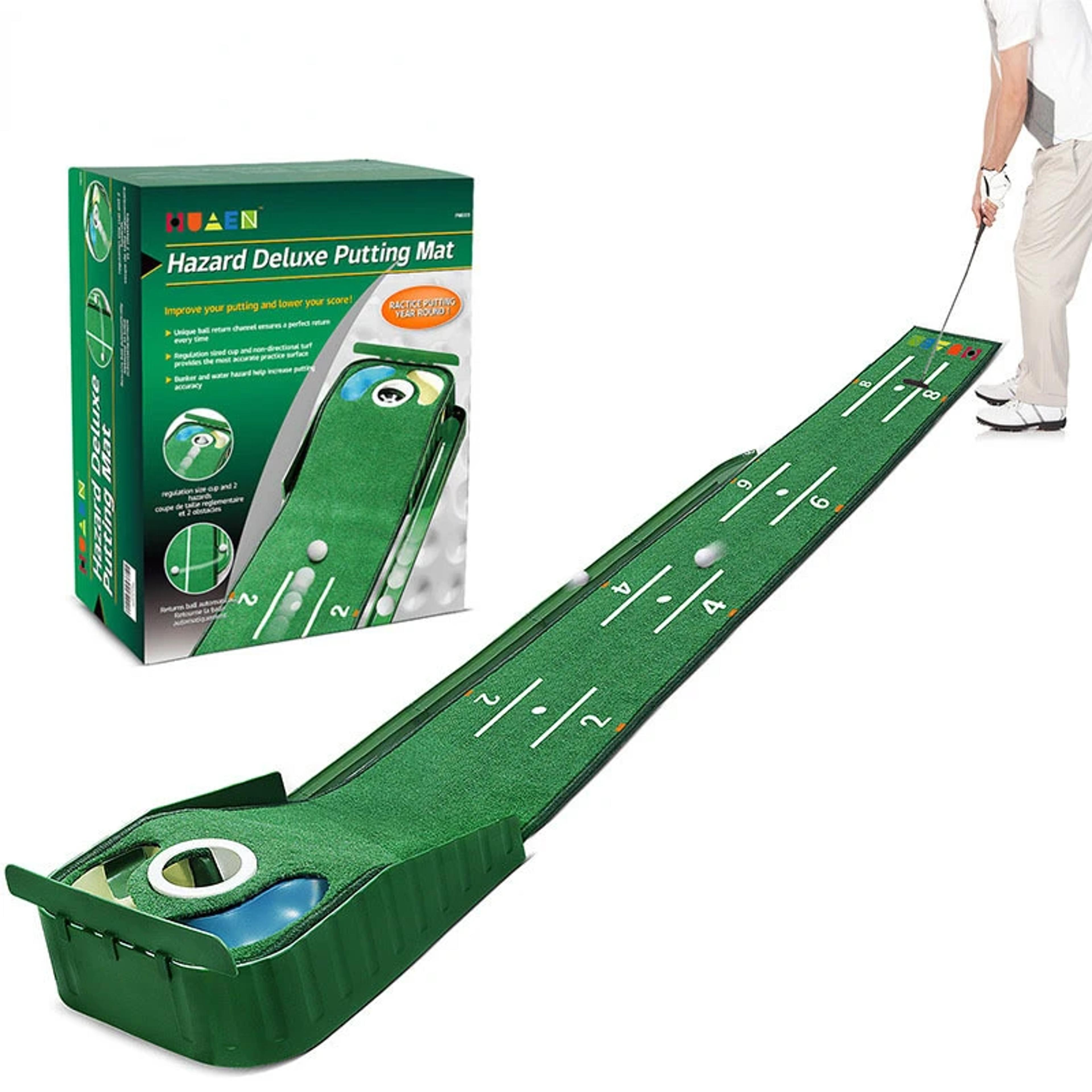 pgm golf indoor putting mat putter trainer green carpet practice set ball return mats, premium golf practice