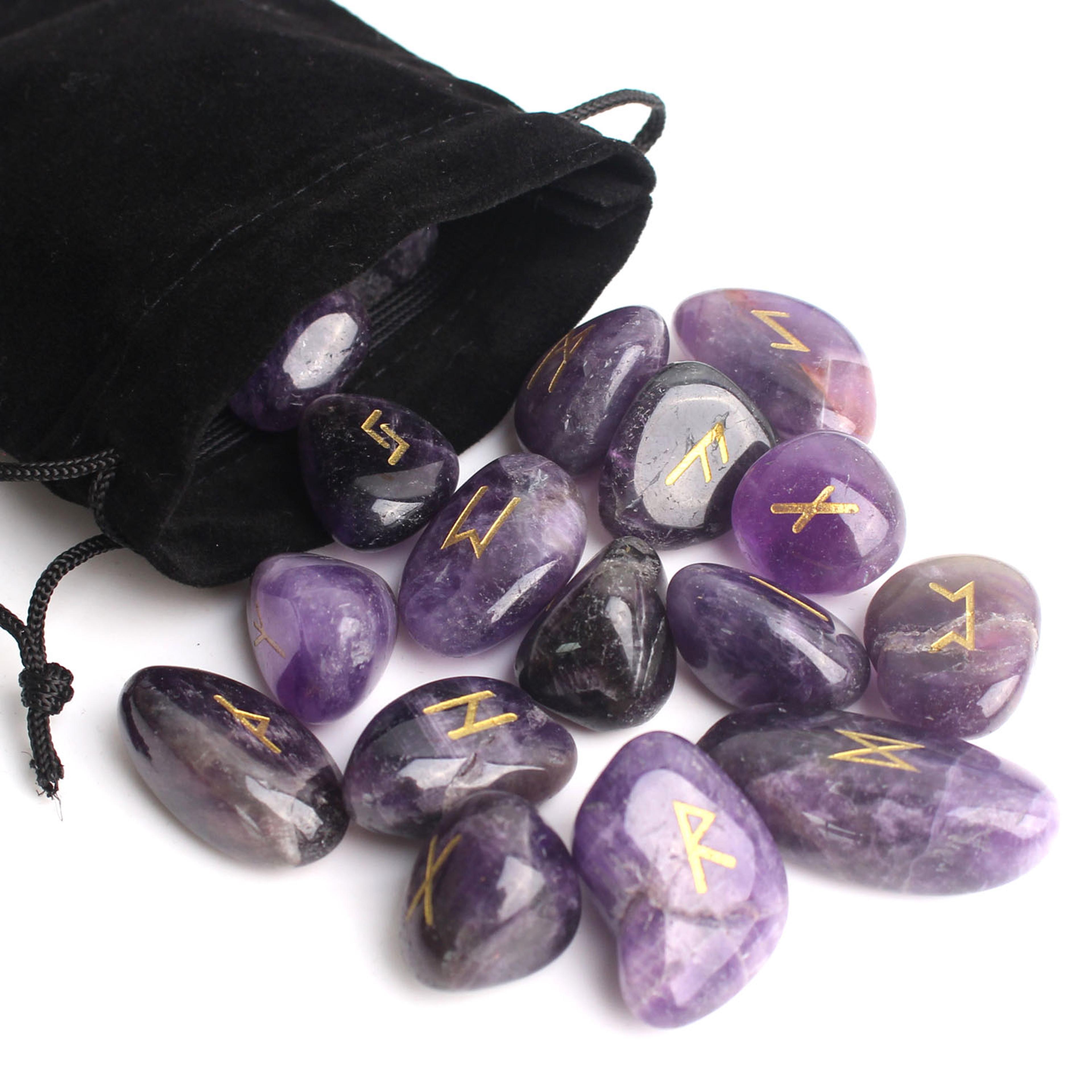Natural Crystal Rune Stones Set Quartz Agate Crystal Stones For Reiki Healing Witchcraft Spiritual  2