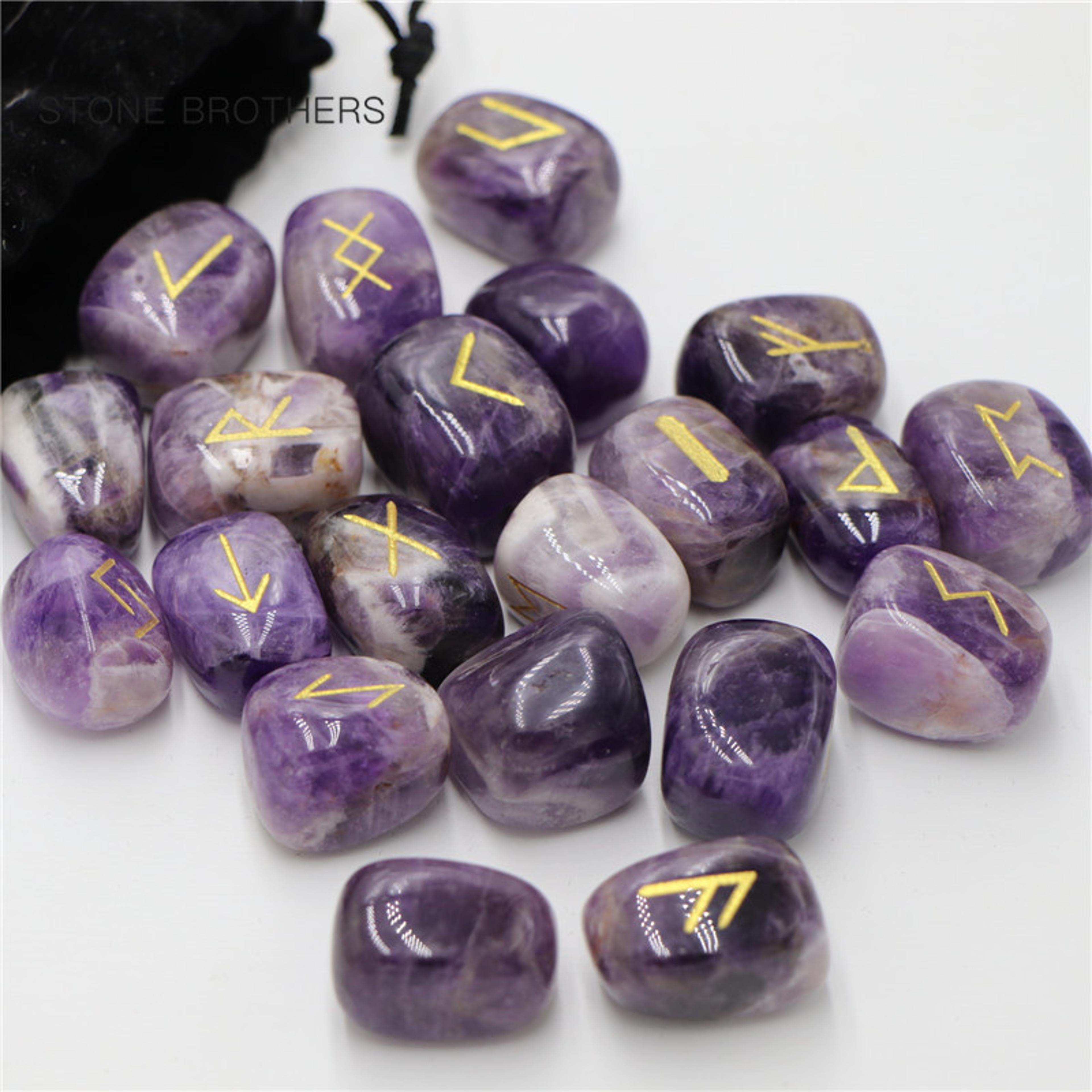 freedom natural amethyst crystal runes stones, divination agate rune set for fortune-telling, reiki healing