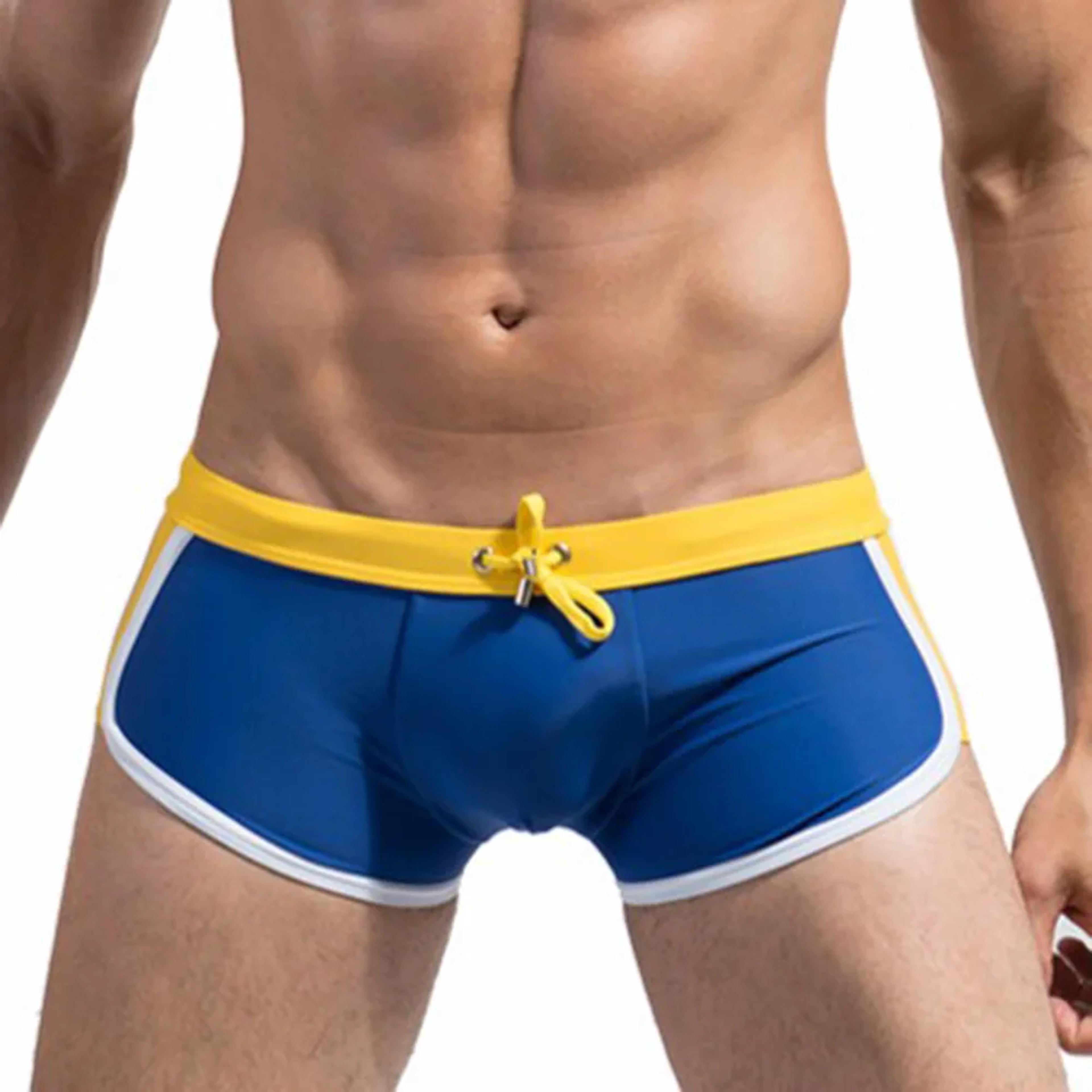 breathable fabric, double insured swimsuit pants, pleated elastic waist trunks for men and women
