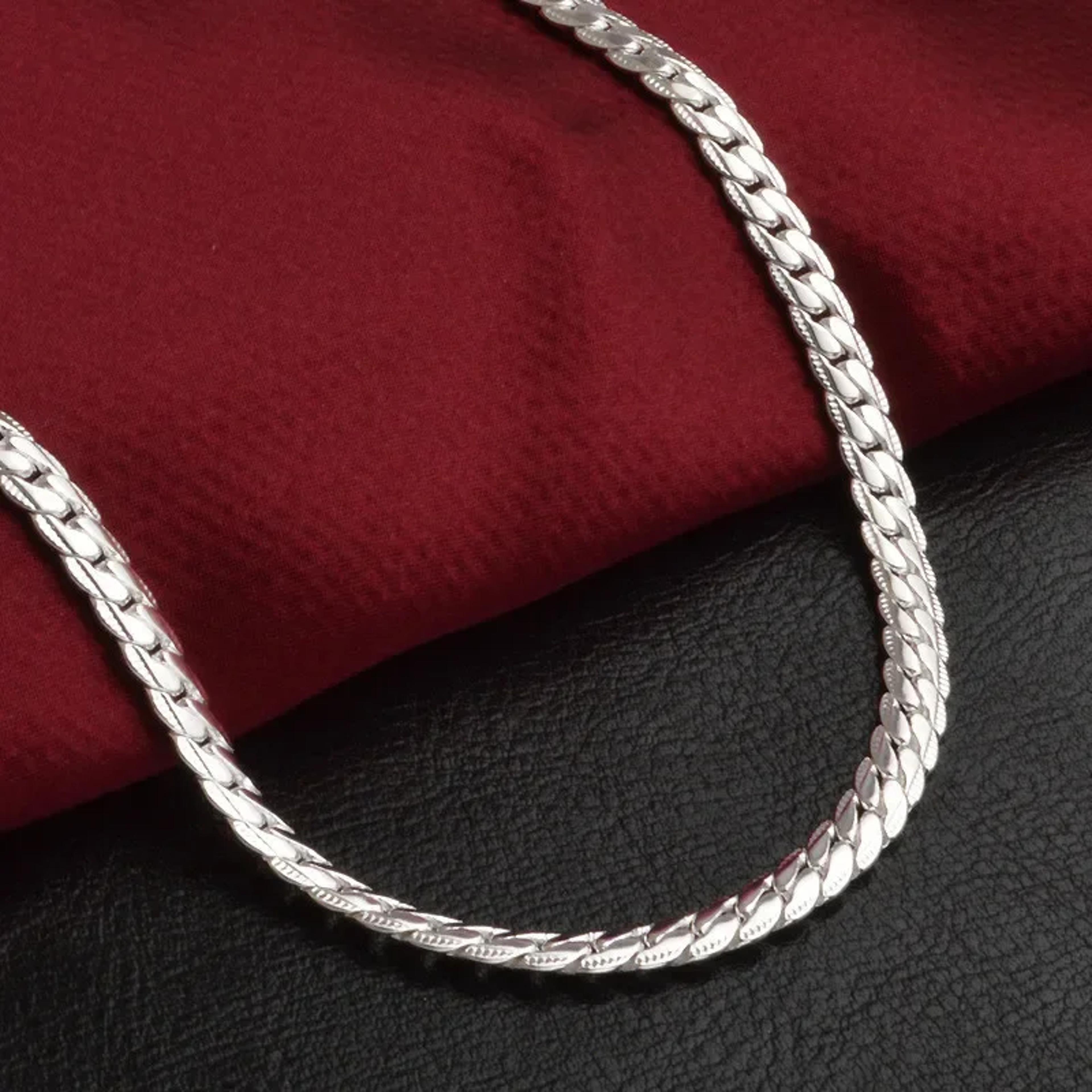 Sterling Silver Sideways Chain Necklace For Women And Men Wedding Jewelry Set Gift Idea 4