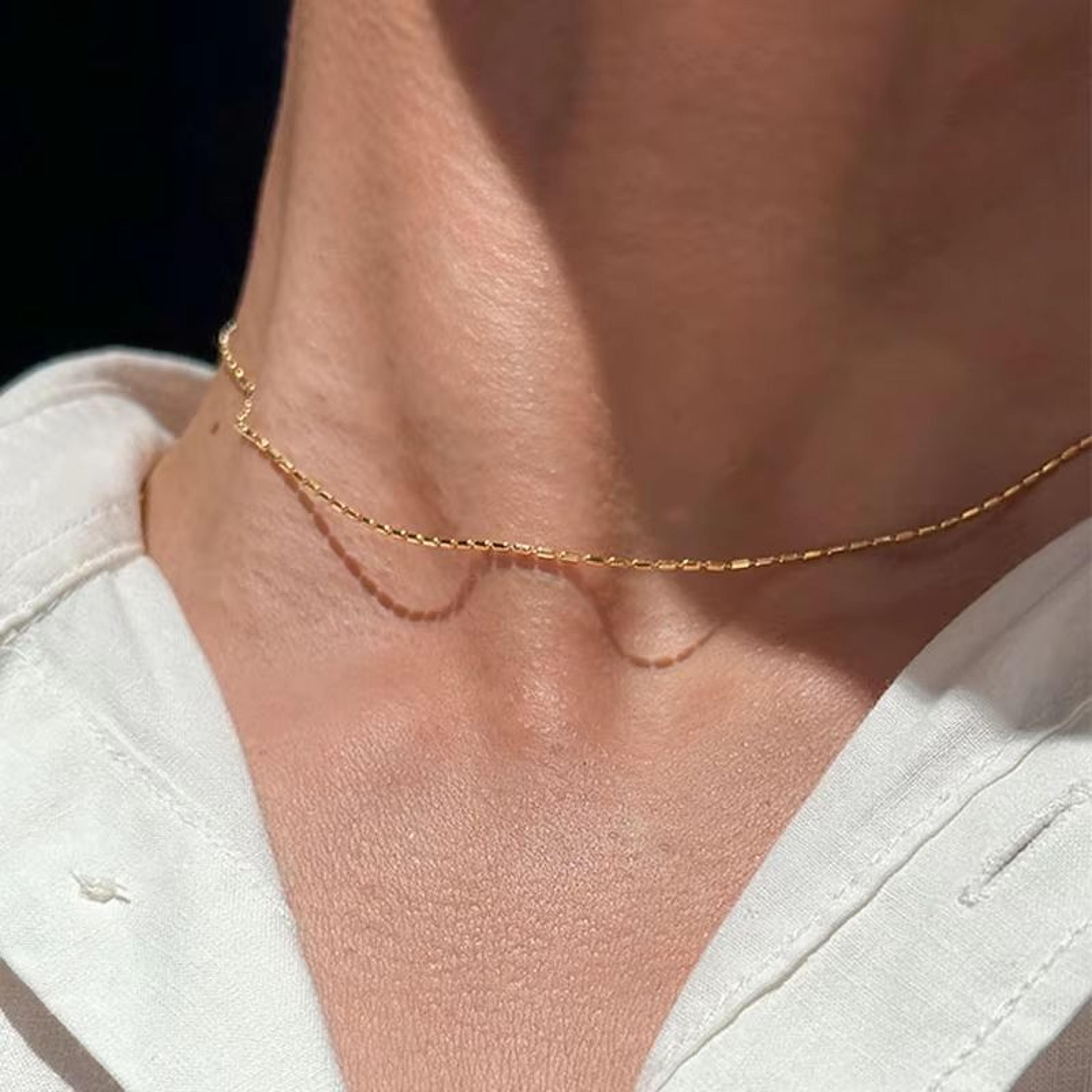 Shiny Sterling Silver Necklace With Geometric Beads Choker Delicate Collarbone Chain For Women Fash 5