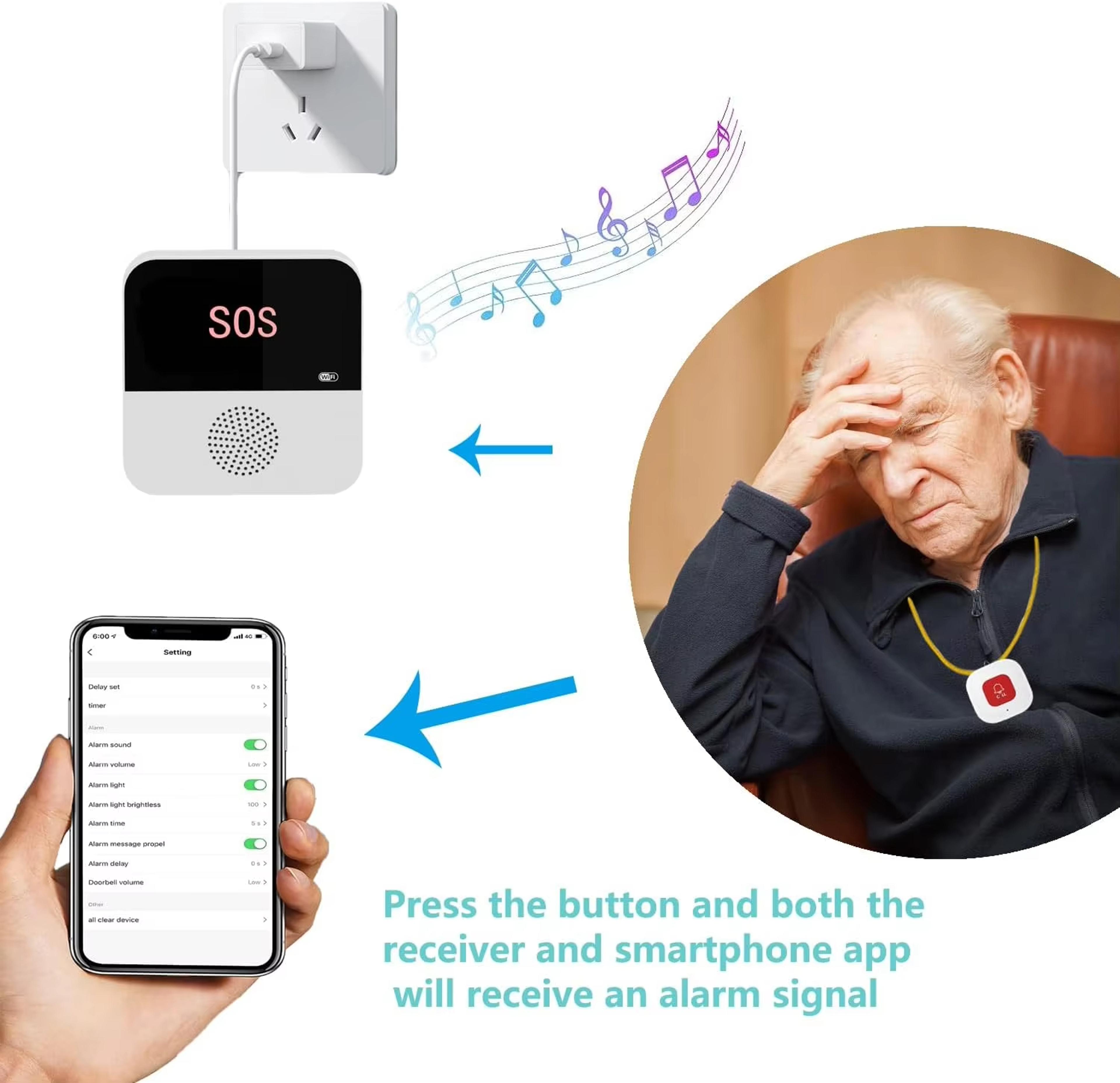 Smart Wireless WiFi SOS Emergency Alert System For Elderly Seniors Disabled Patients Caregiver Call 3