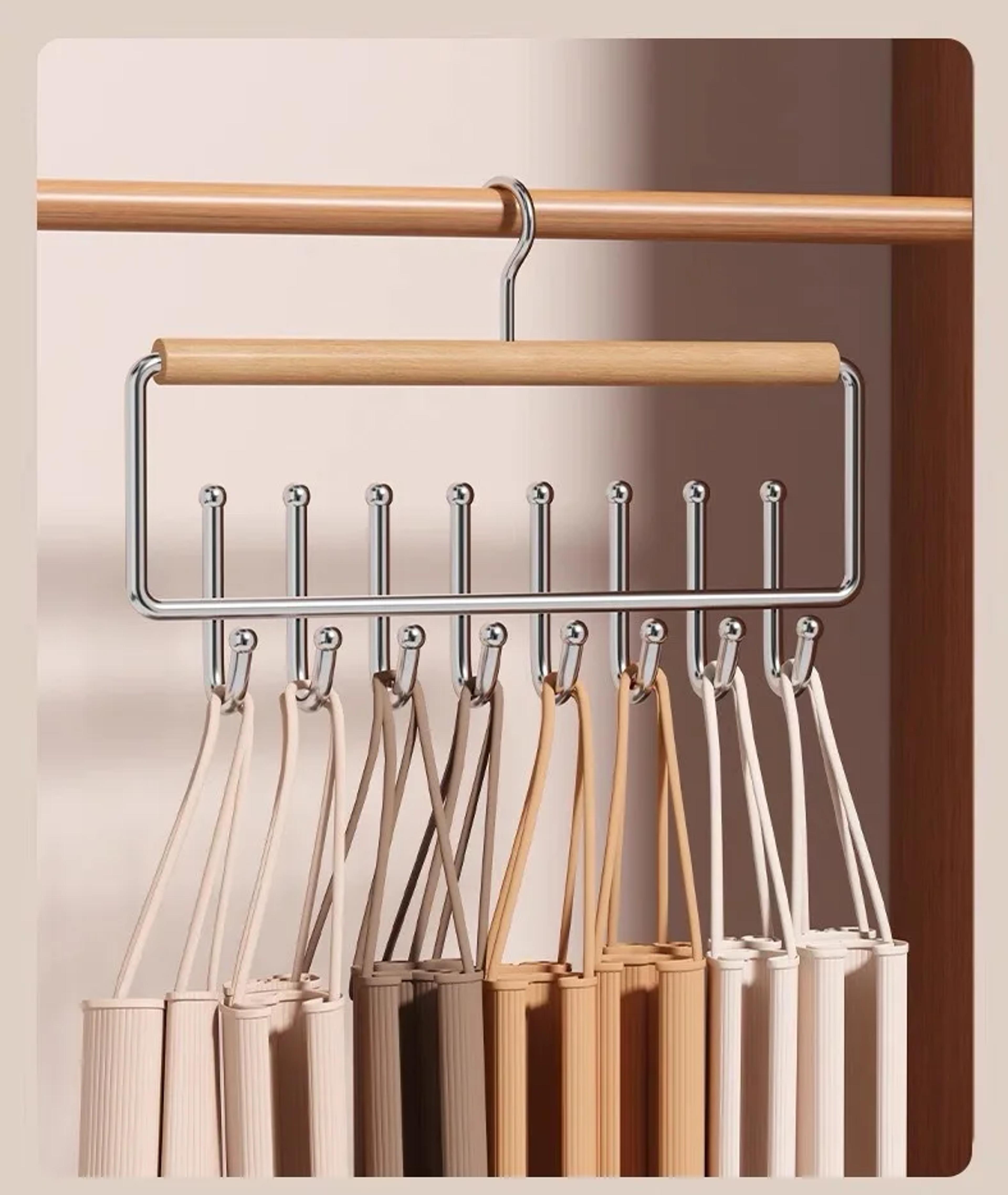Solid Wood Hanger Multifunctional Storage Vest Sling Wave Wardrobe Drying Rack 3