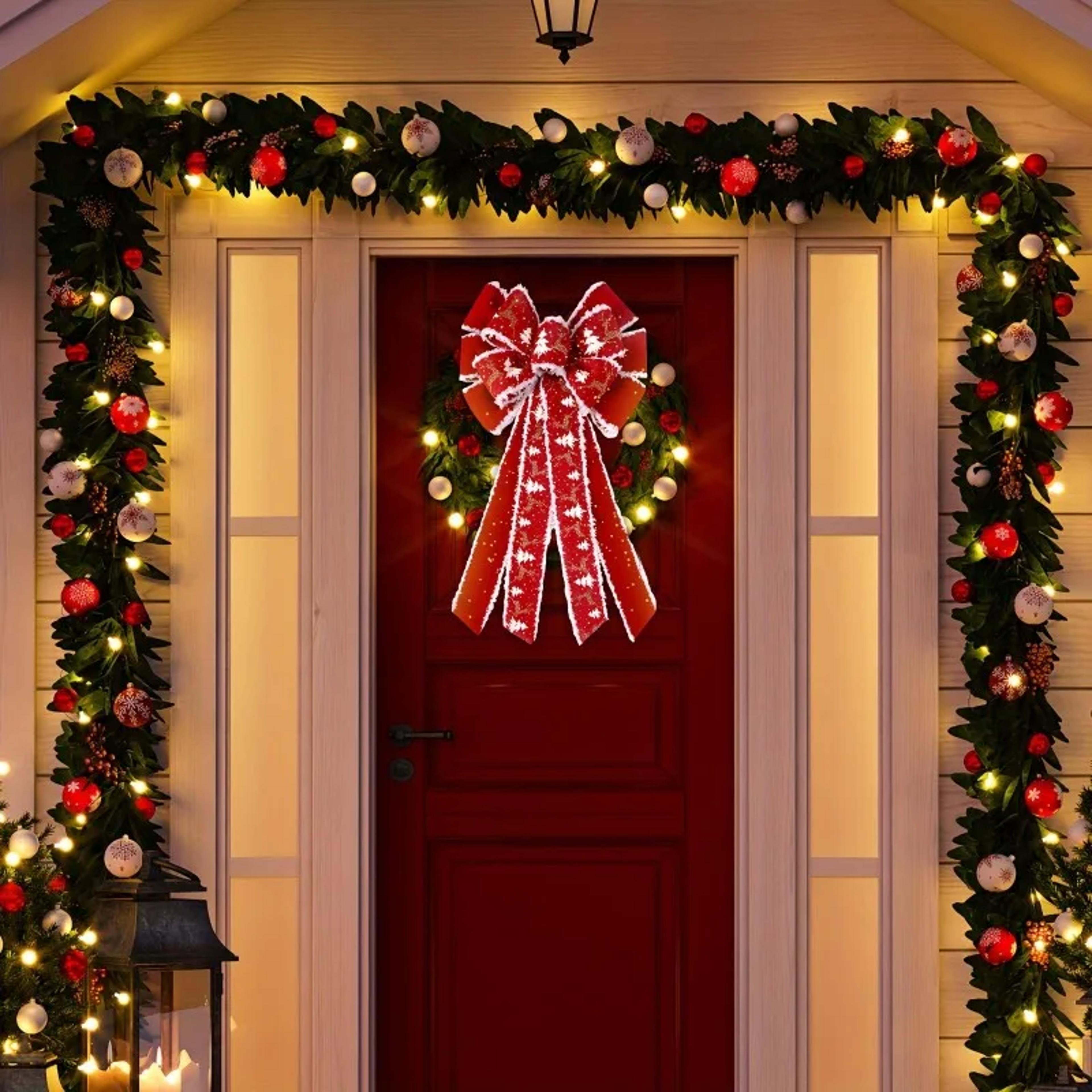 Velvet Glitter Extra Large Red Christmas Wreath Bows Design For Holiday Tree Decor 1