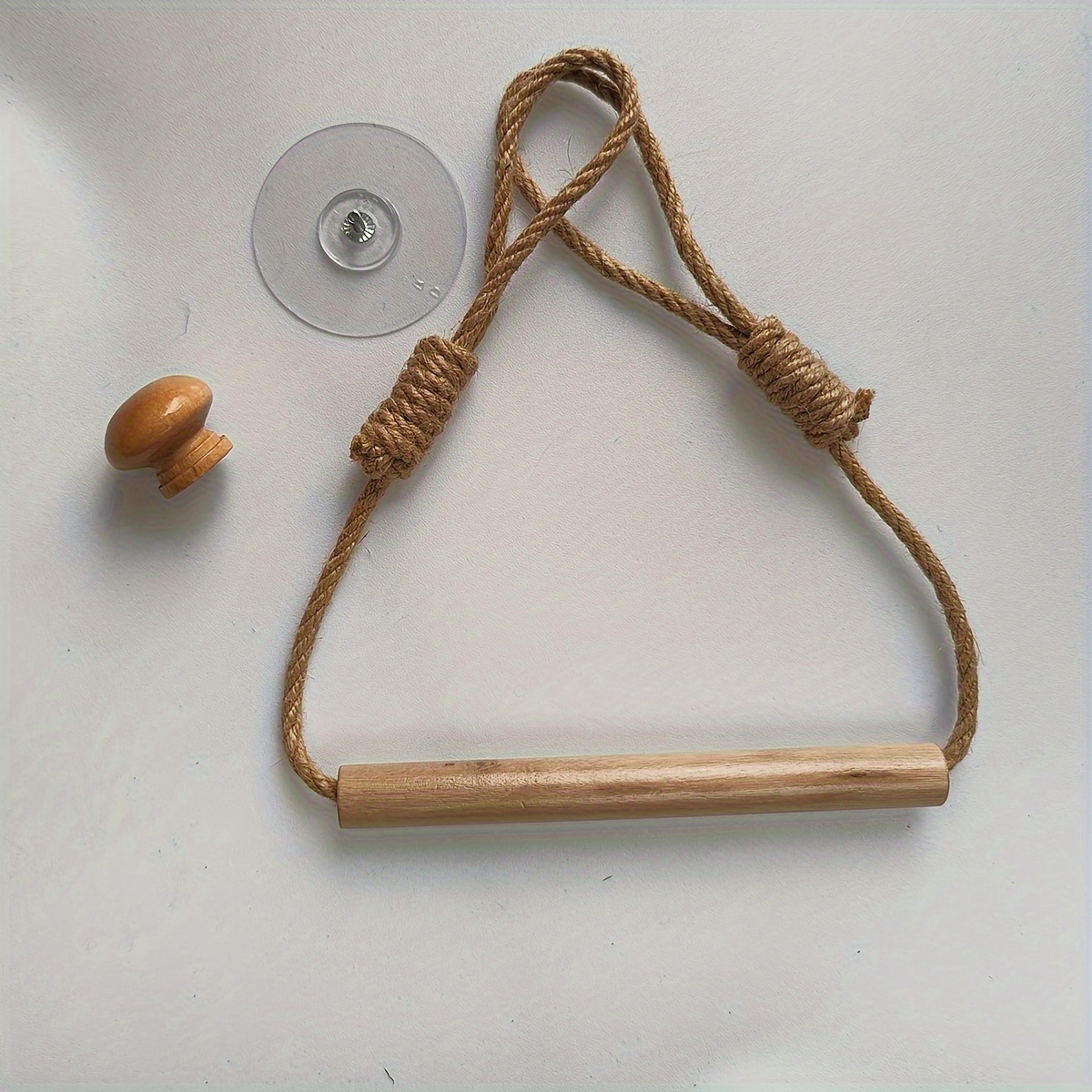 Decorative Bathroom Tissue Dispenser WallMounted Rustic Hemp Rope Wooden Stick Toilet Paper Holder  3