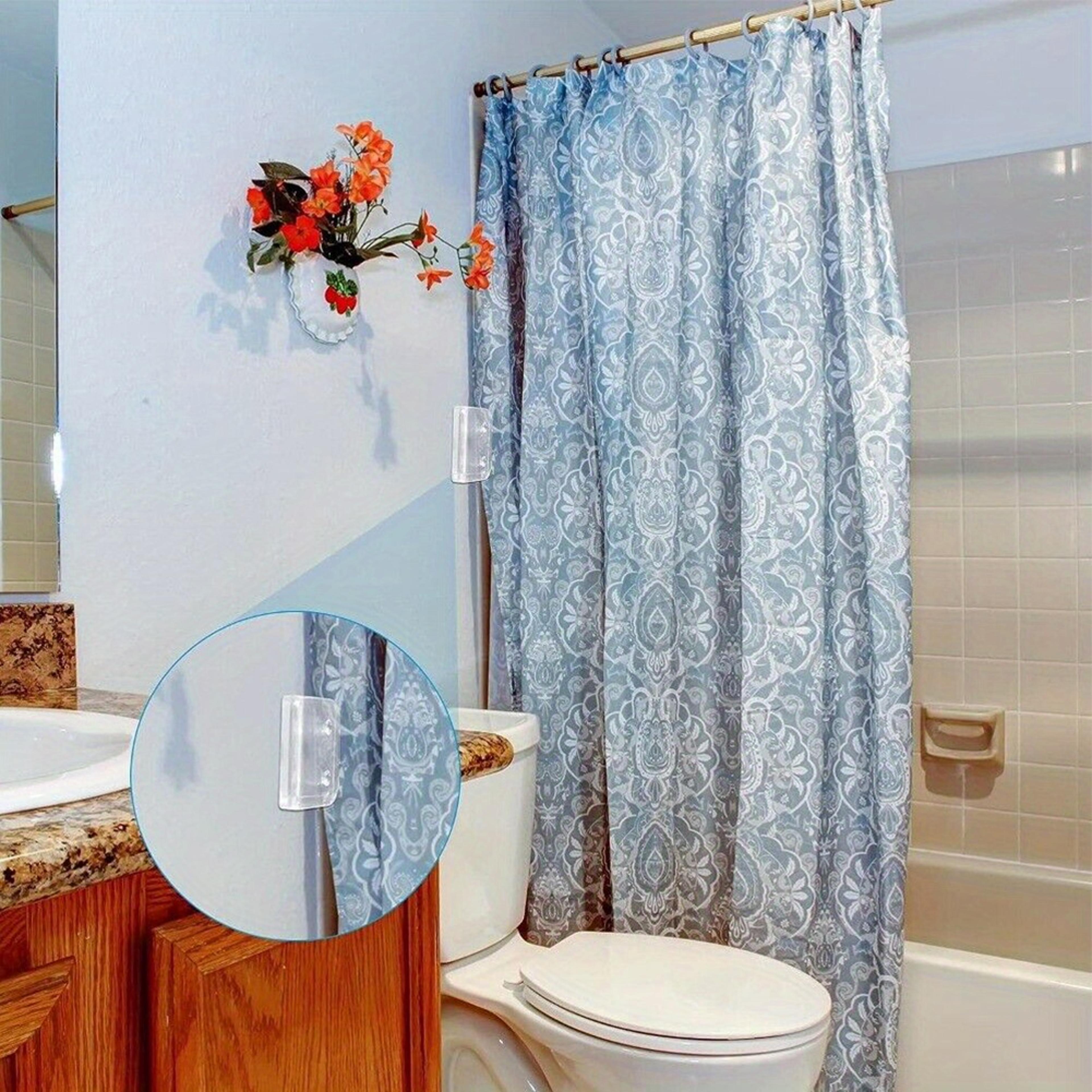 SelfAdhesive Shower Curtain Clips Windproof Transparent Plastic For Secure Bathroom Curtain Holding 2