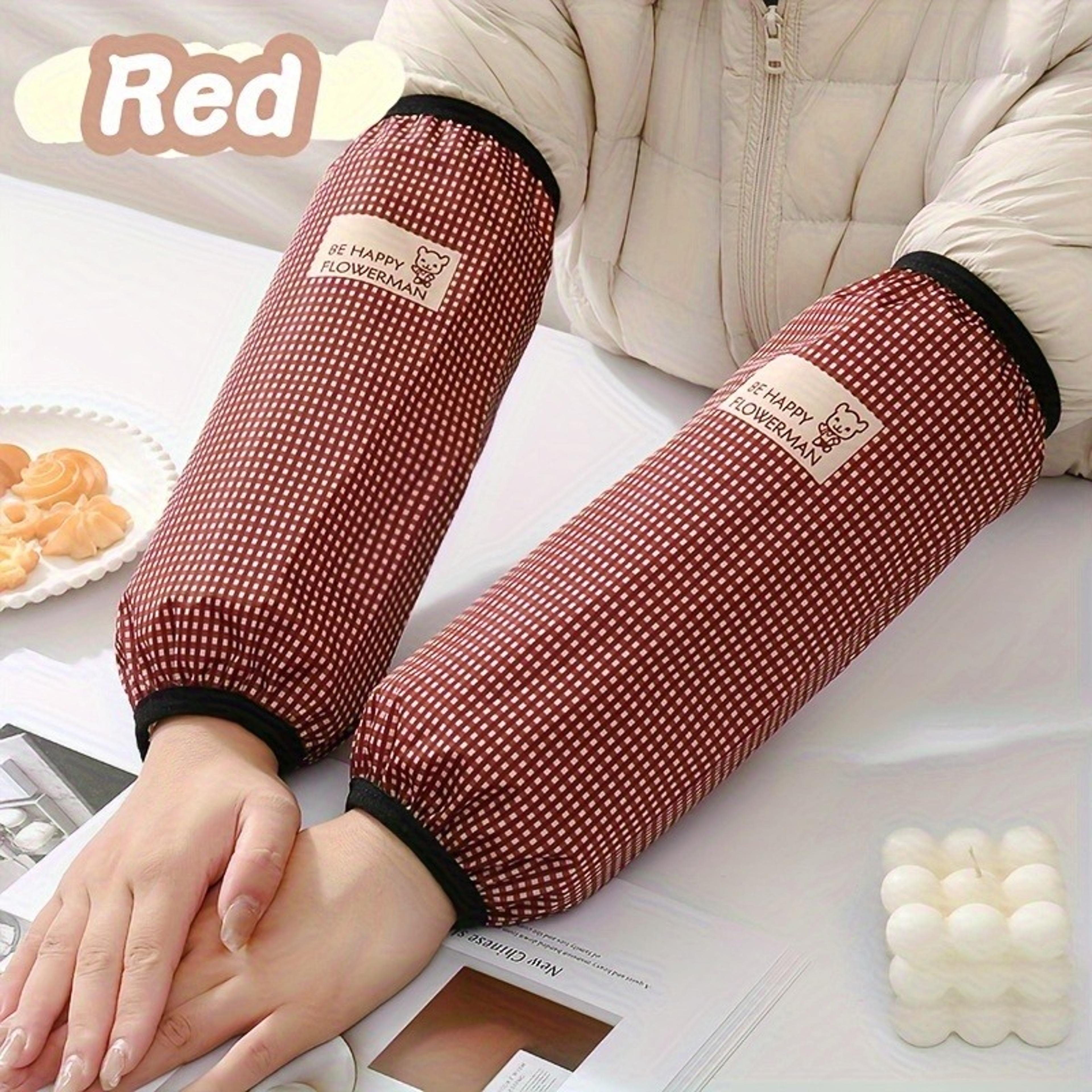 Waterproof HeavyDuty Arm Sleeves Plaid Design Oil Dust Resistant For Cleaning Dishwashing Lab Work  0