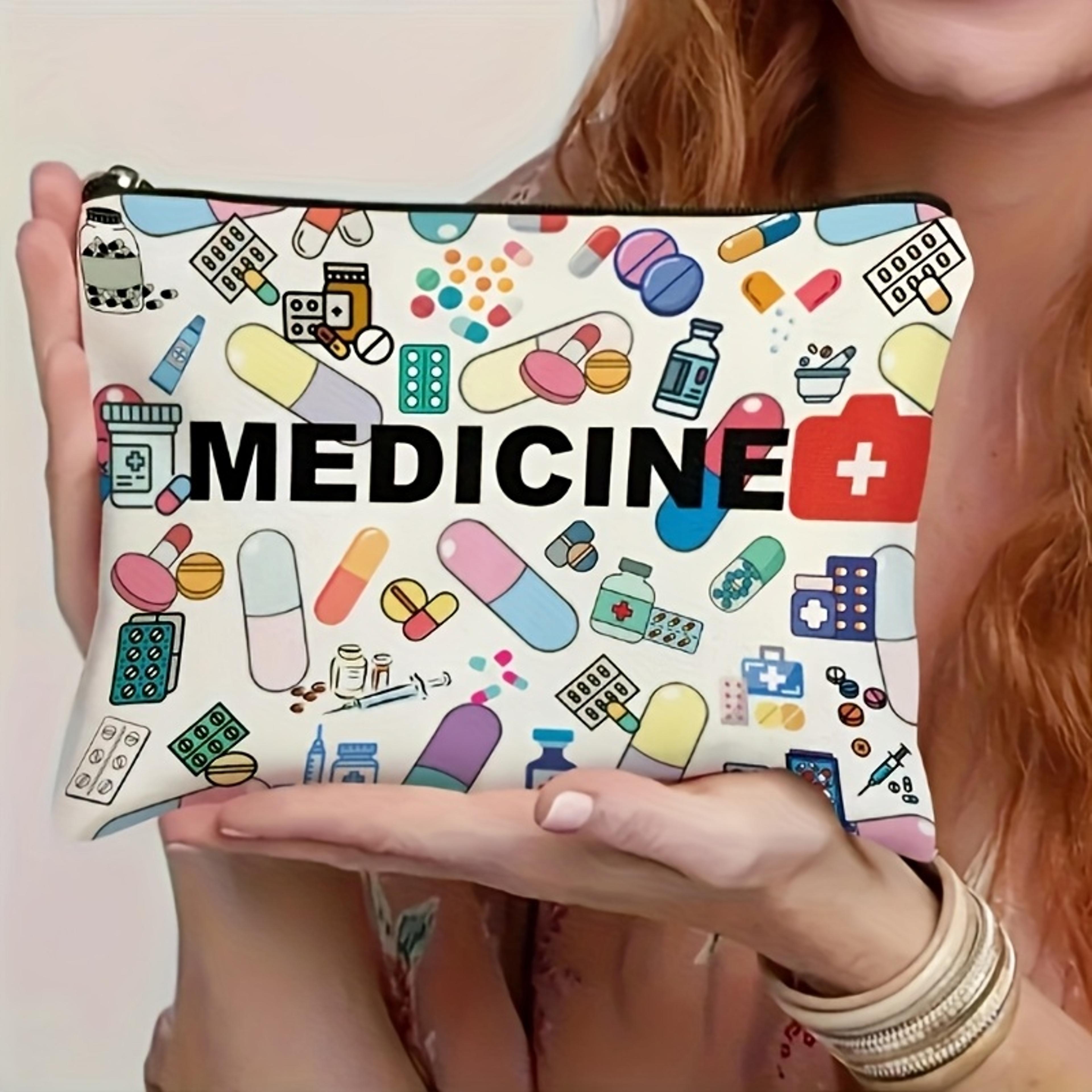 MedicineThemed Cosmetic Travel Bag  Foldable Lightweight Zippered Makeup Organizer With Pill  Syrin 1