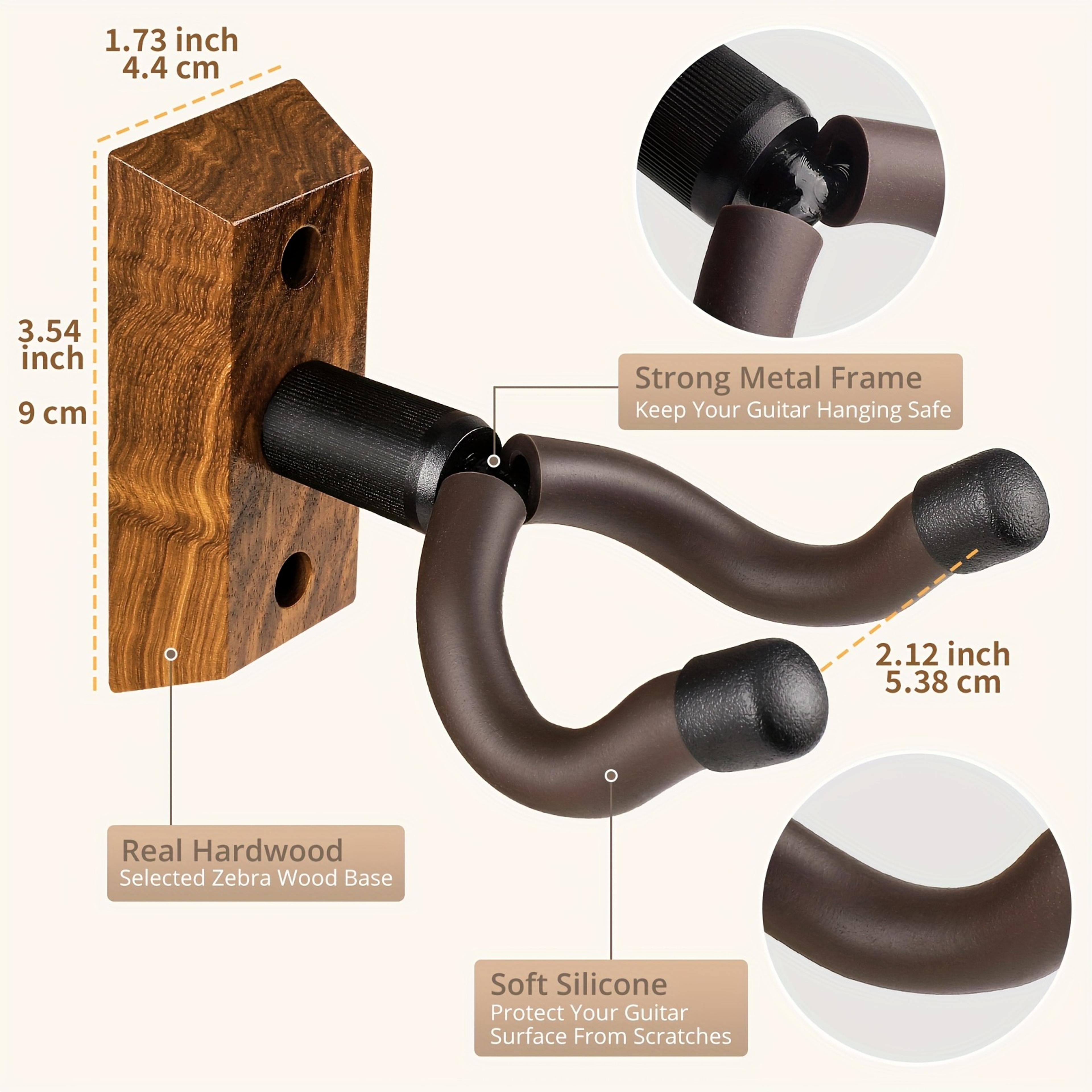 Premium Zebra Wood Guitar Wall Mount With Rotating Hooks  Universal Guitar Hanger For All Sizes 2