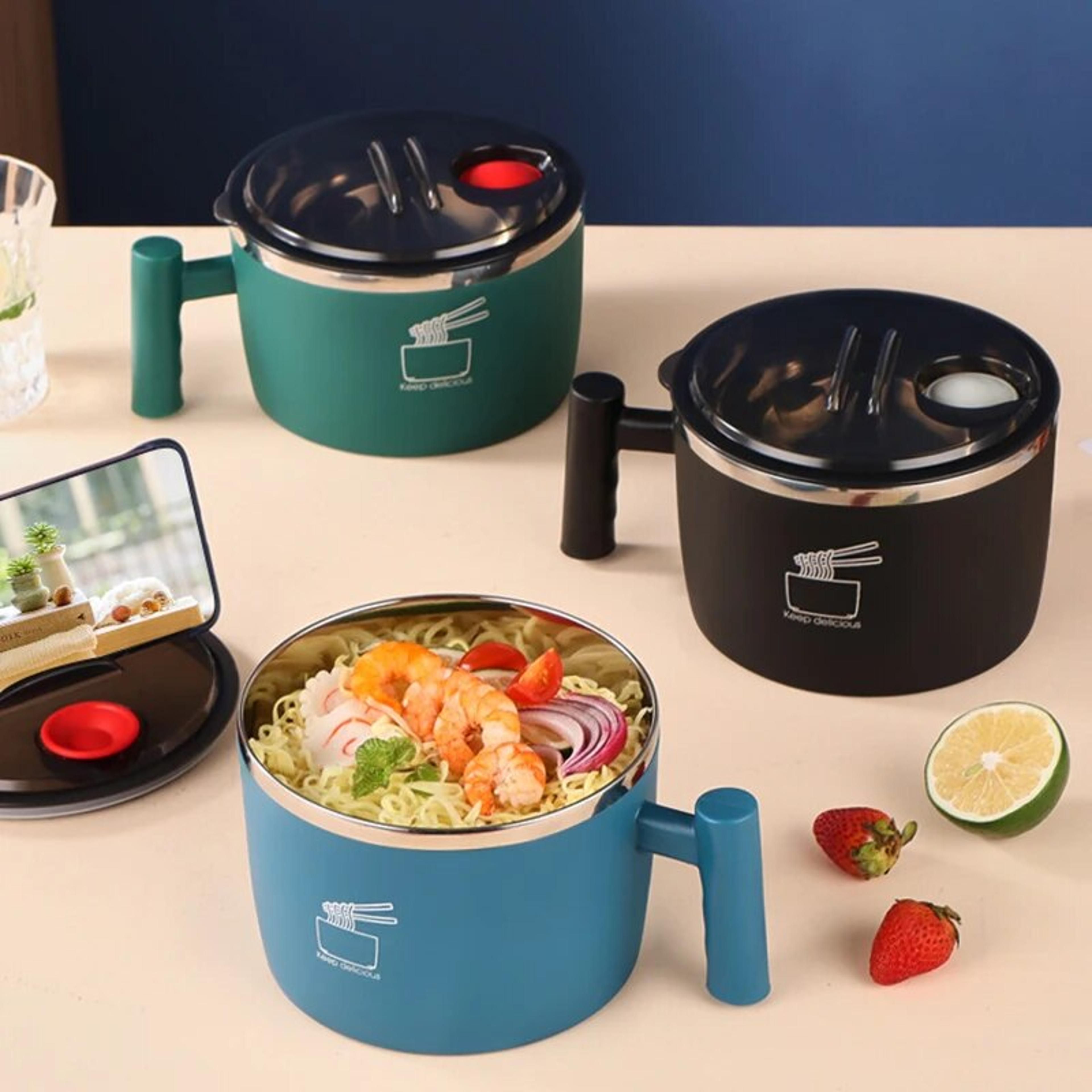 Stainless Steel Instant Noodle Bowl With Lid Portable Sealed Kitchen Drain Bowl 0