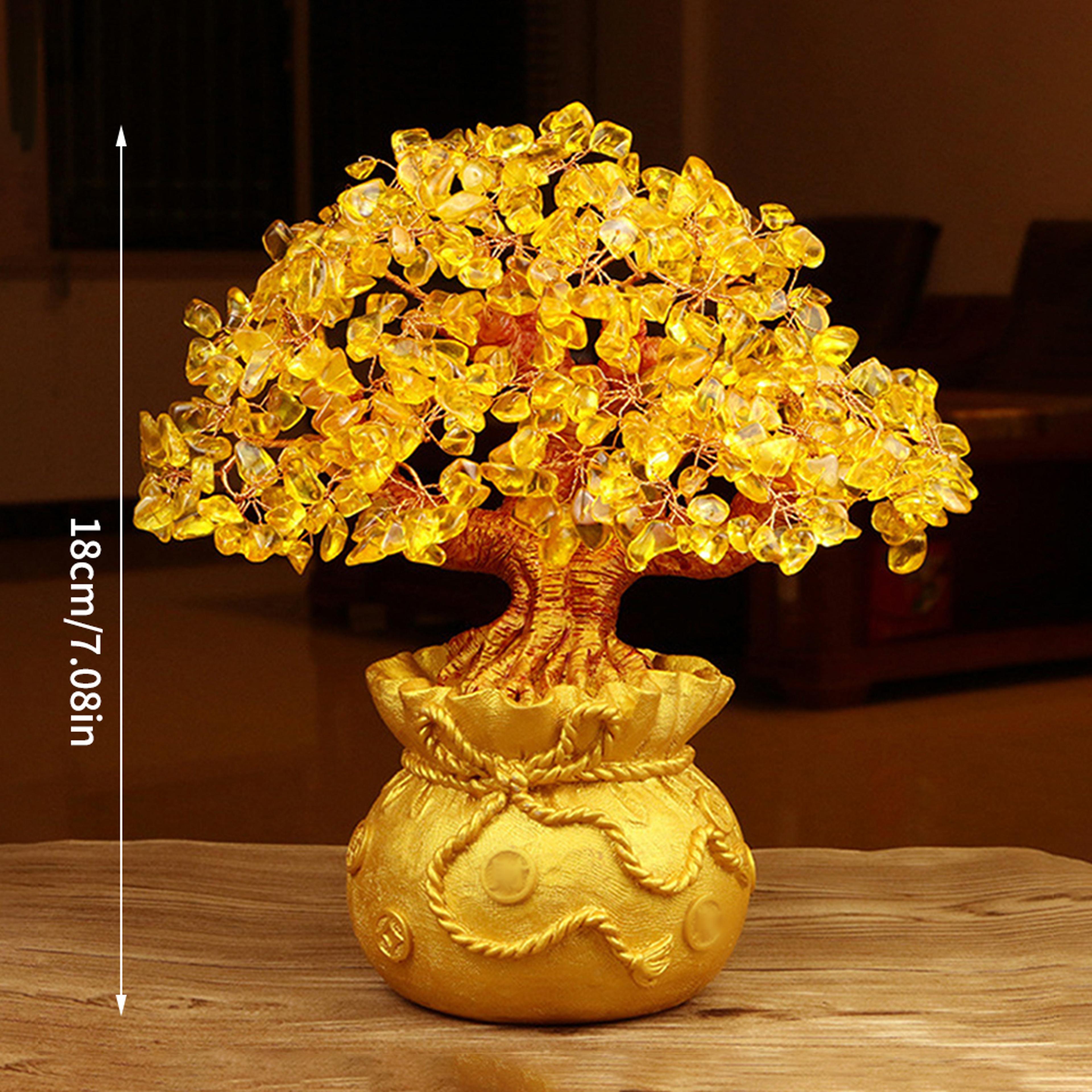 Golden Crystal Wealth Tree Ornament Money Bag Desktop Tree Craft Gift 5
