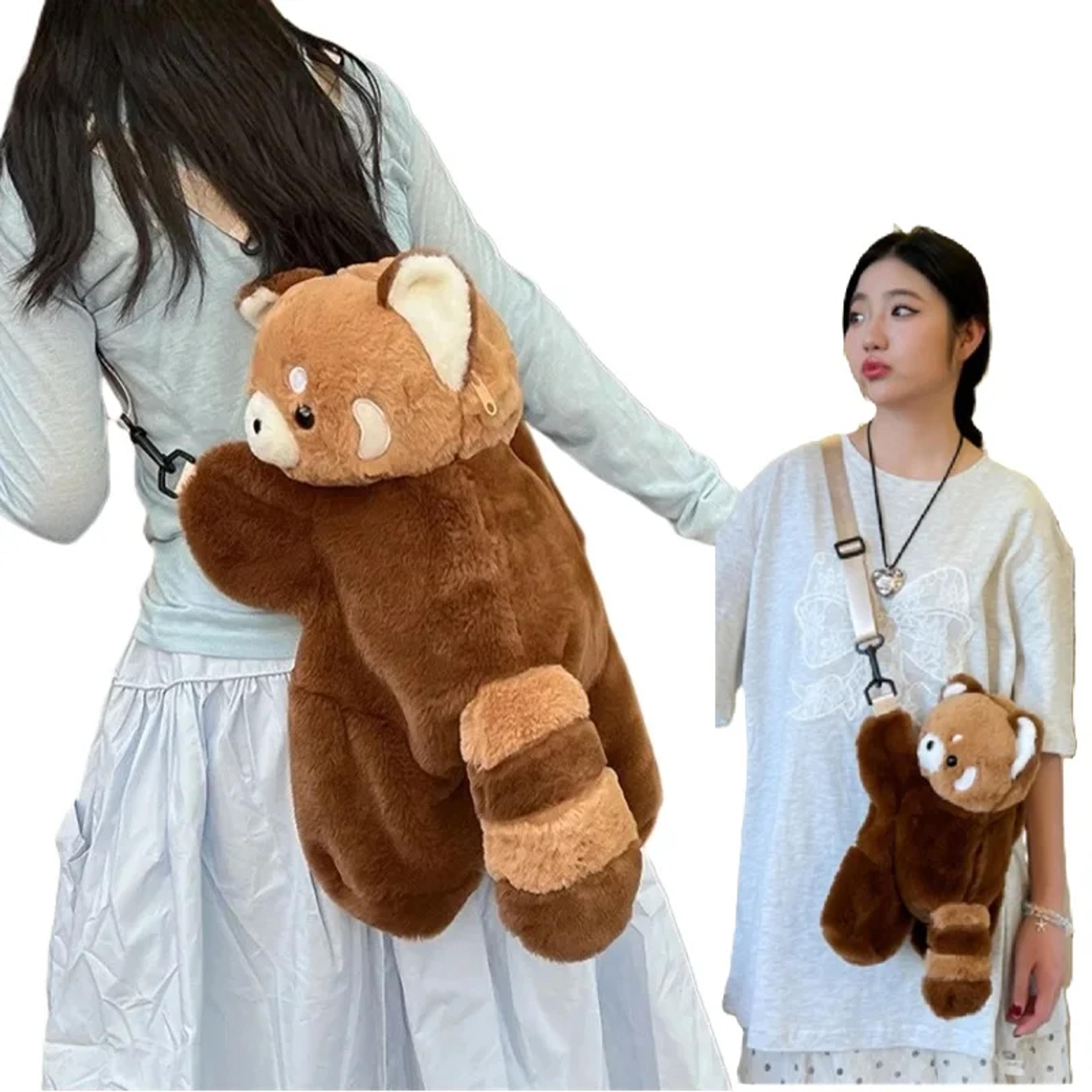 Red Panda Plush Backpack  Cute Plushie Doll Crossbody Fur Soft Shoulder Bag For Women Ideal For Tra 0