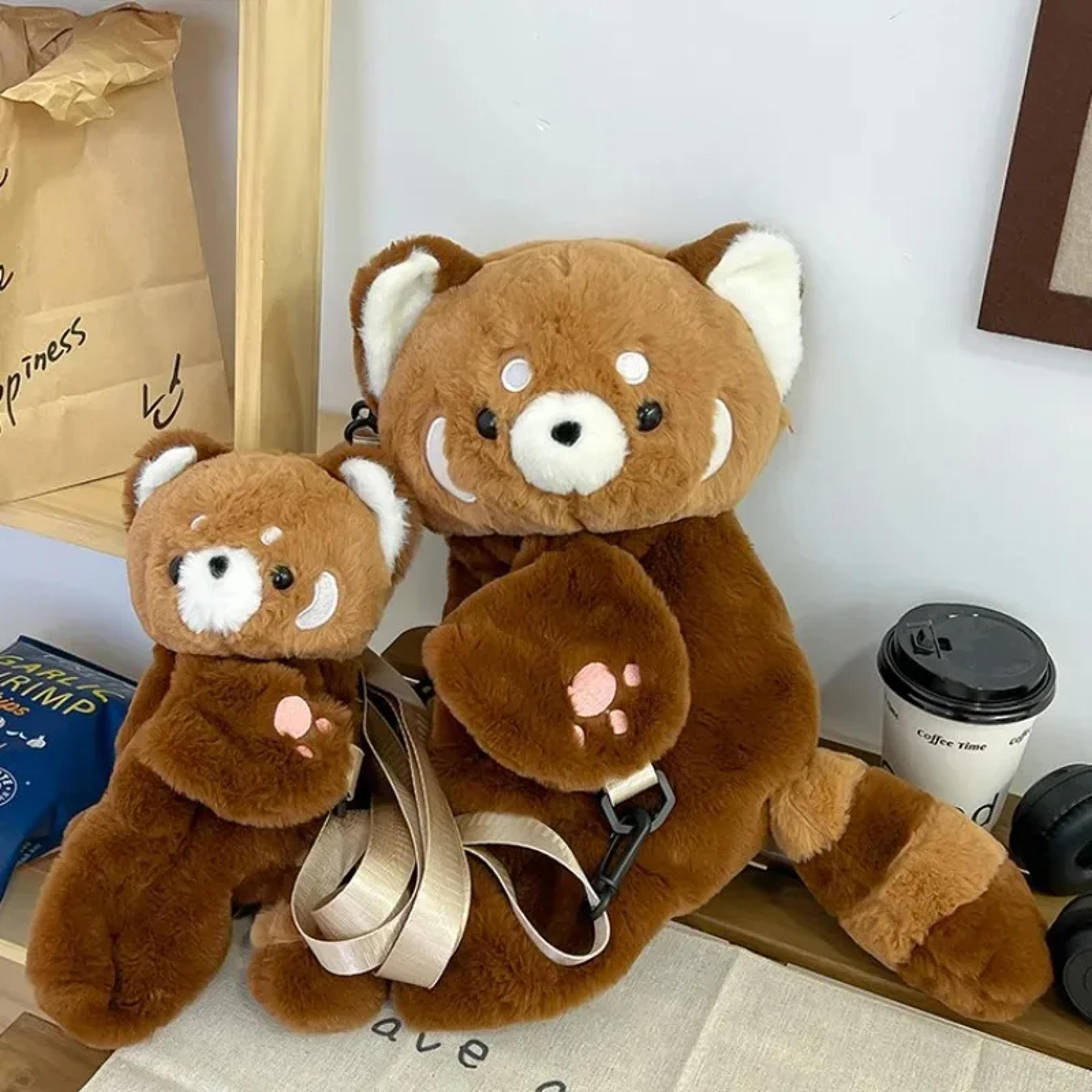 Red Panda Plush Backpack  Cute Plushie Doll Crossbody Fur Soft Shoulder Bag For Women Ideal For Tra 3