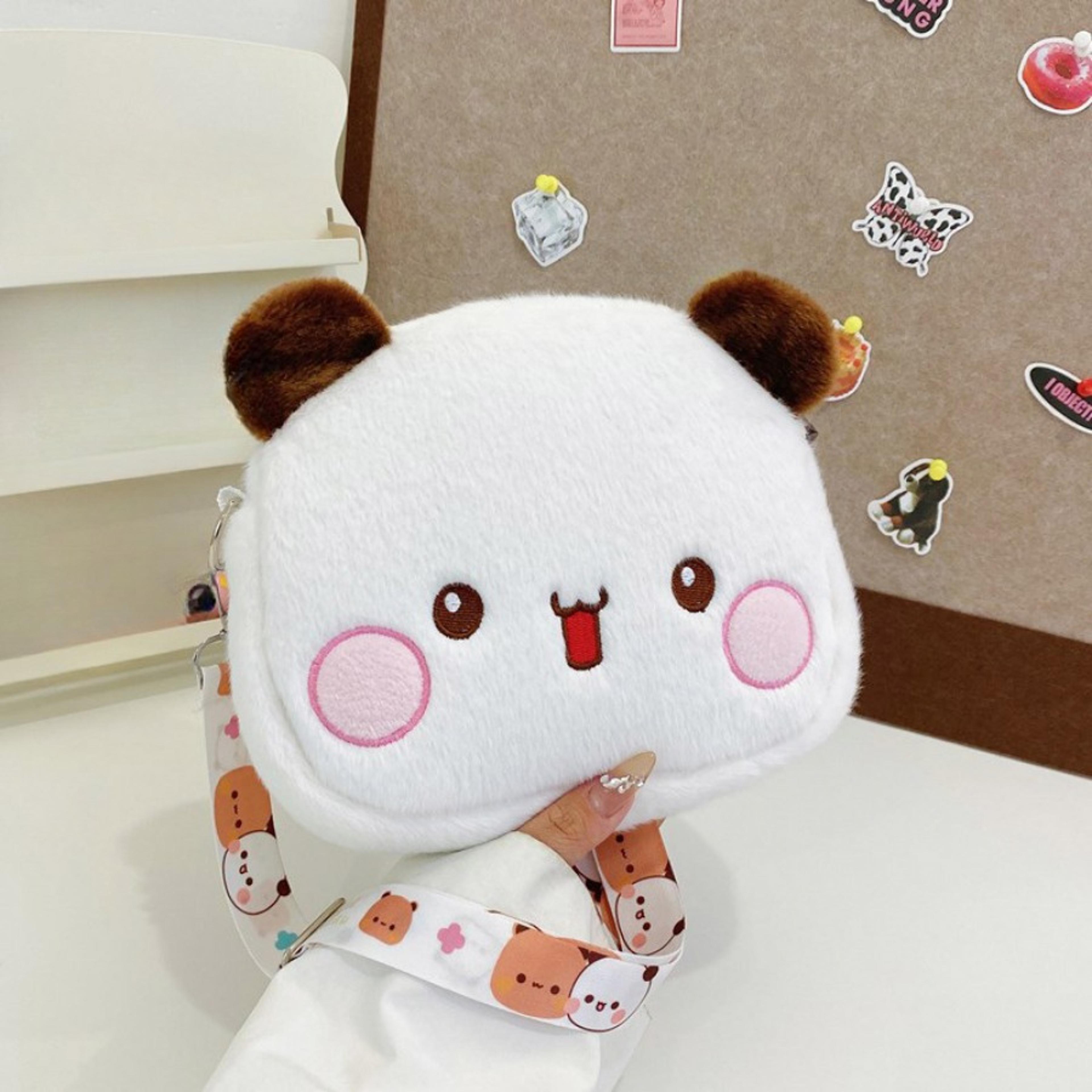 Cute Panda Bear Plush Backpack For Women  Kawaii Crossbody Coin Purse  Soft Plush Shoulder Bag For  1