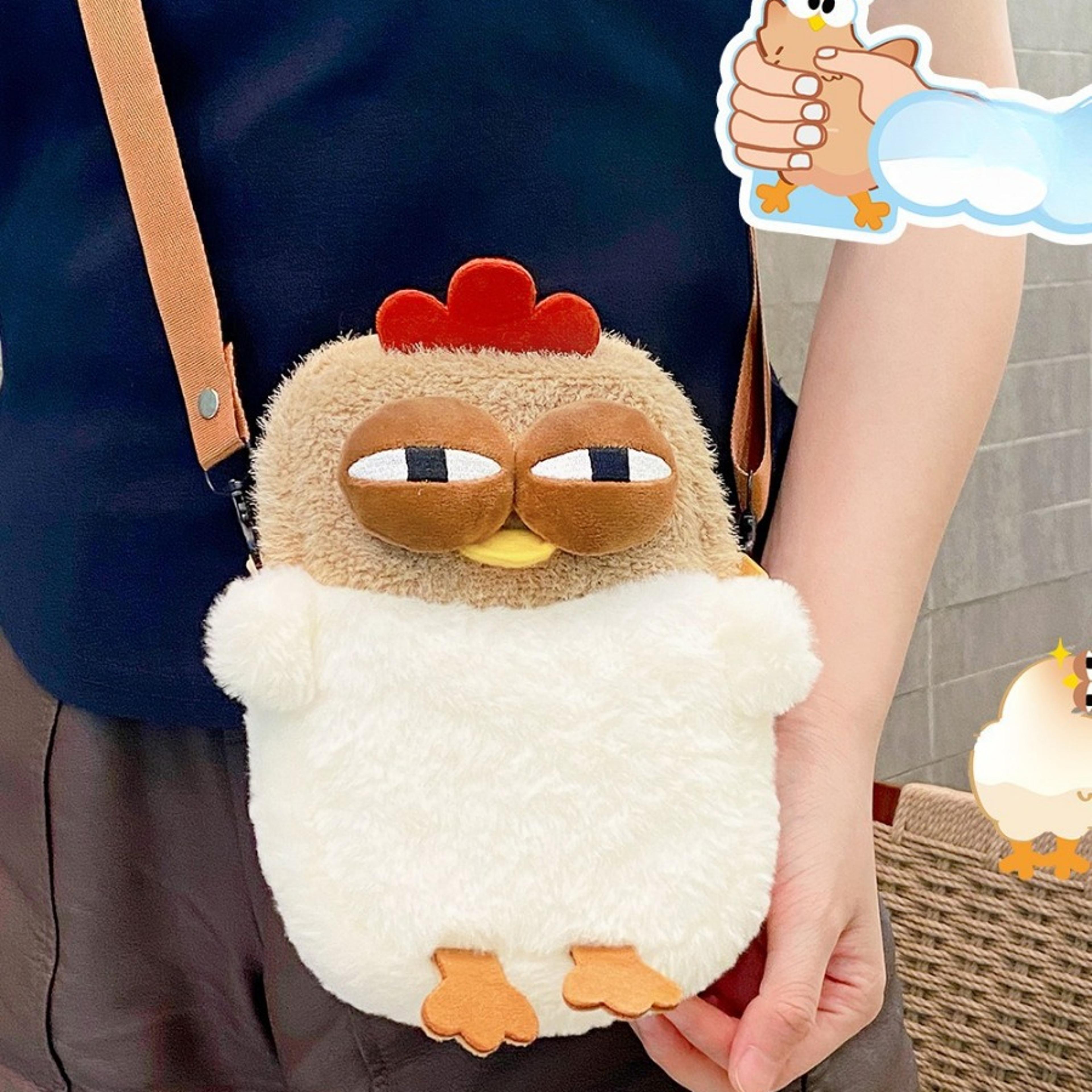 Chicken Plush Shoulder Bag  Cute  Funny Hen Satchel Purse With Pendant Keychain For Women 0