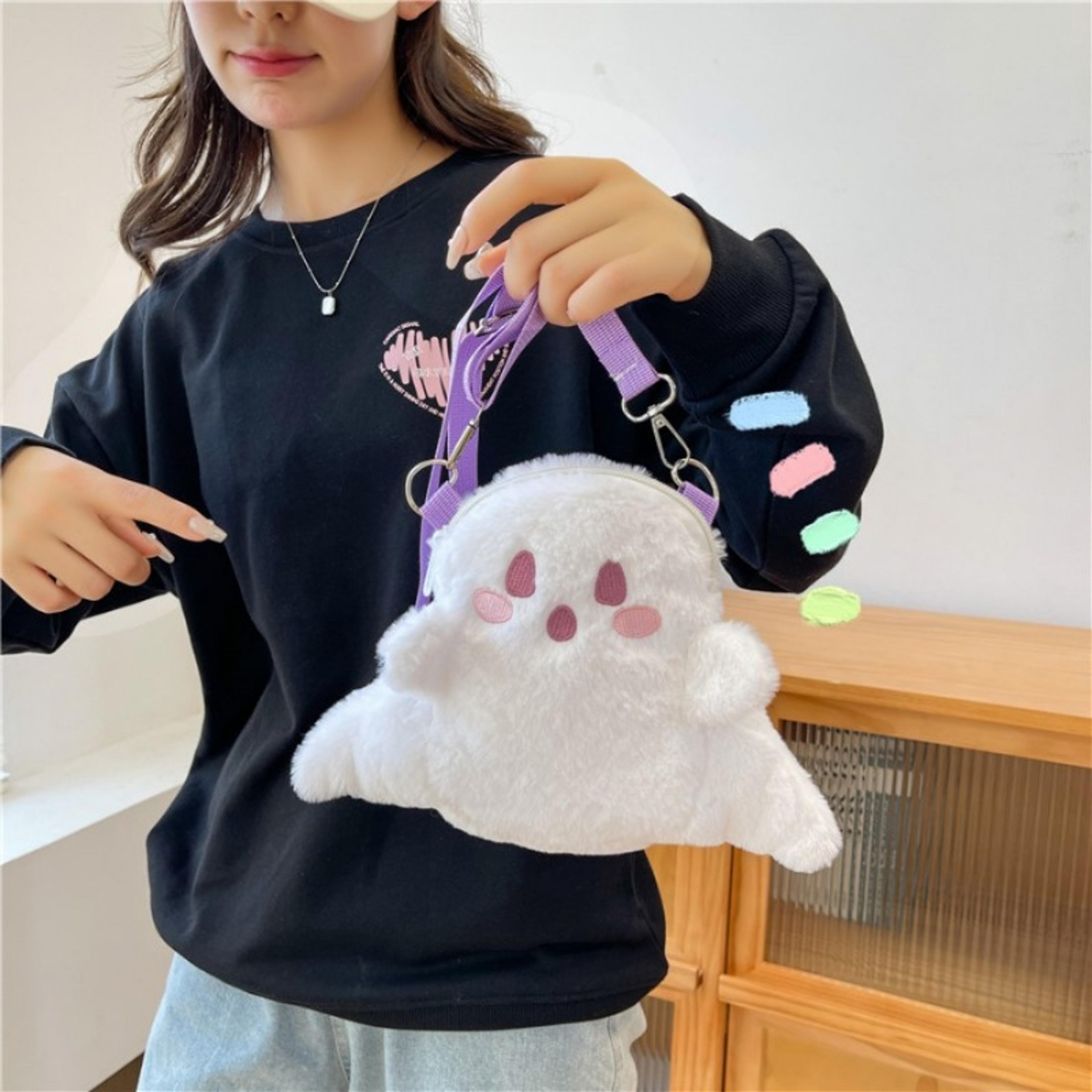 Little Ghost Plush Backpack  Large Capacity Shoulder Bag With Adjustable Strap Plushie Doll Design 3