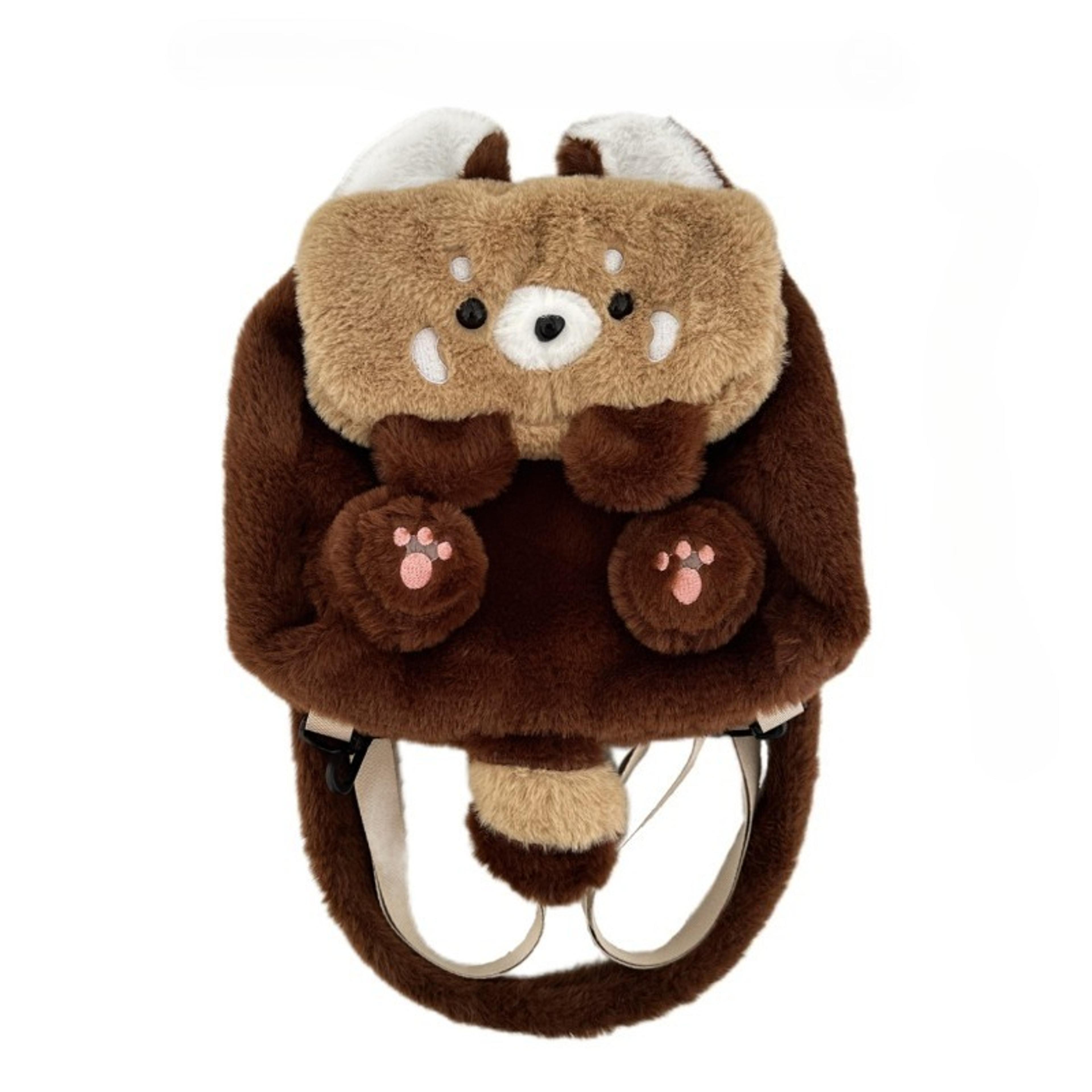 Cute Raccoon Plush Backpack With Detachable Shoulder Strap  Soft Anime Girl Plushie Bag For Women 0