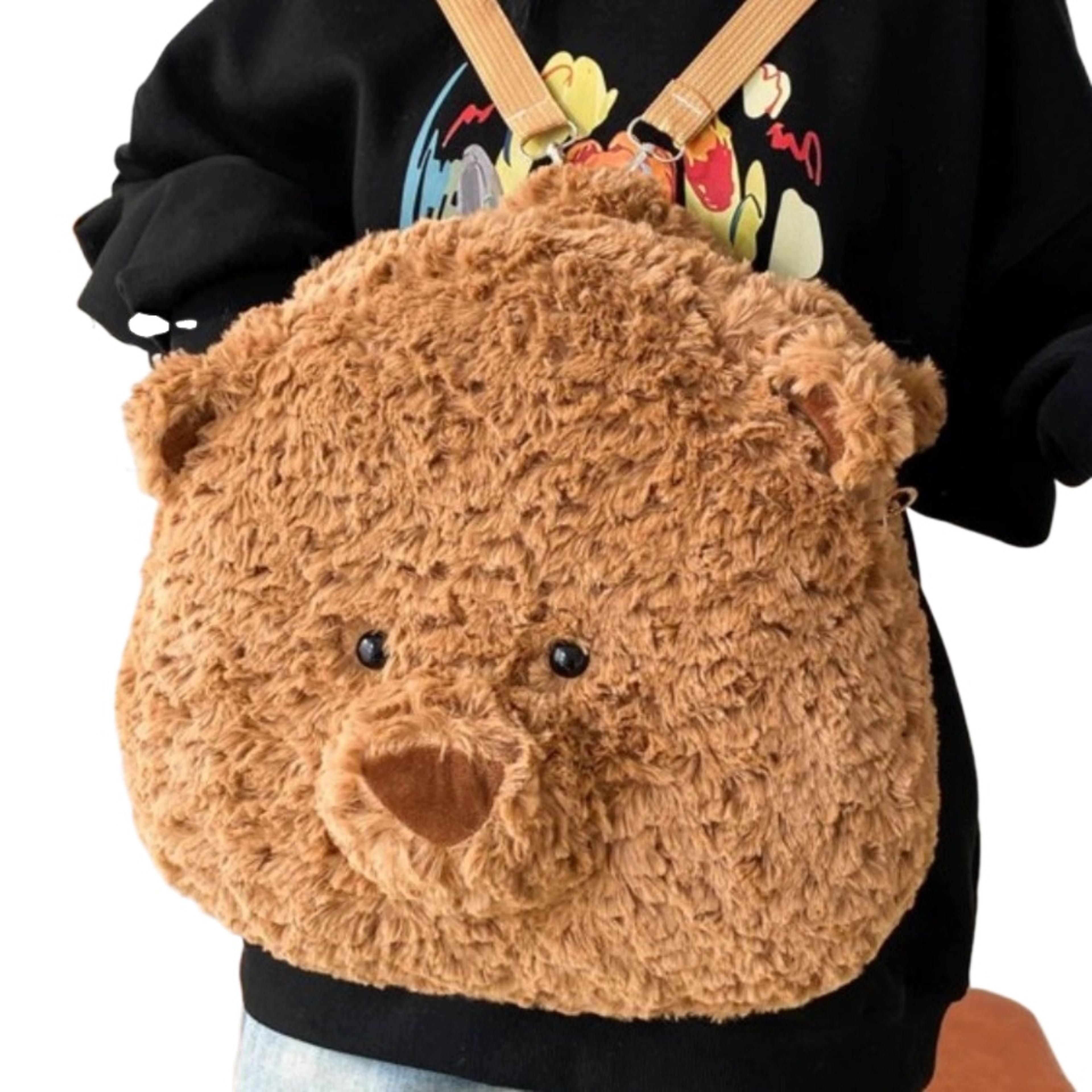 Cute Bear Plush Backpack  Fluffy Plushie Toy Shoulder Bag Cartoon Crossbody Messenger Doll Ideal Bi 1