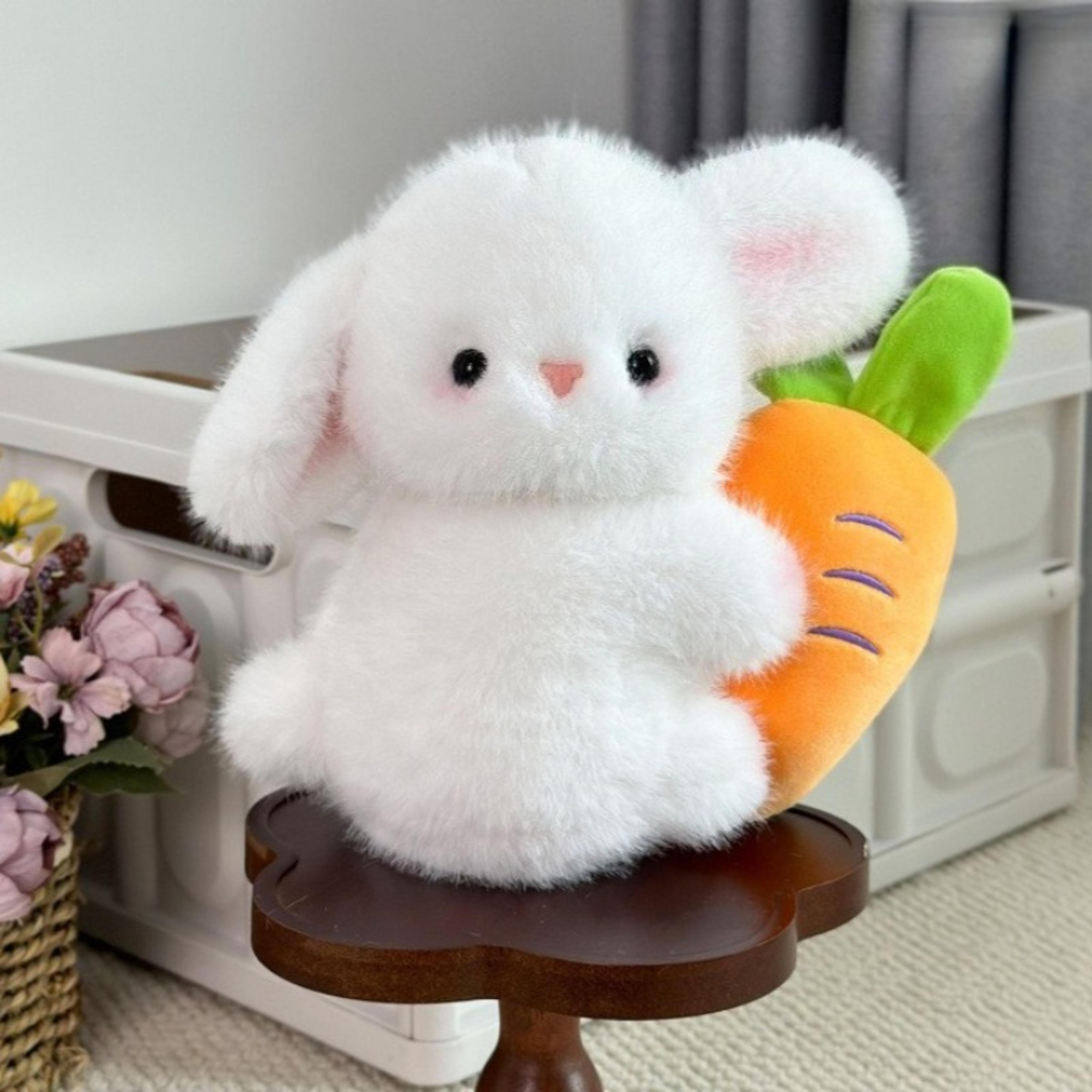 Cute Bunny Plush Toy With Carrot Fluffy Rabbit Sleeping Doll For Kids Room Decor  Gift 0